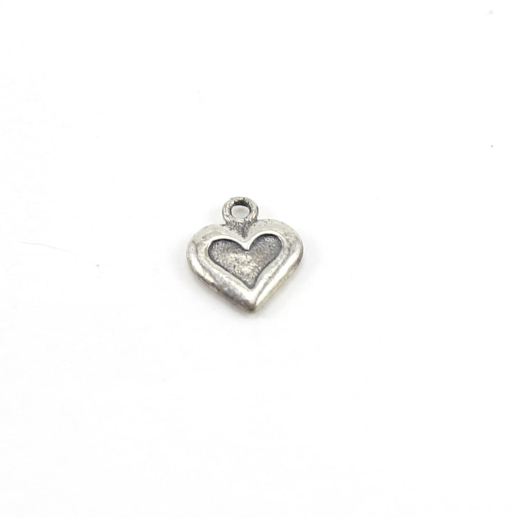Sterling Silver Small Double Sided Heart Charm with Stamped Heart
