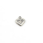 Sterling Silver Small Double Sided Heart Charm with Stamped Heart