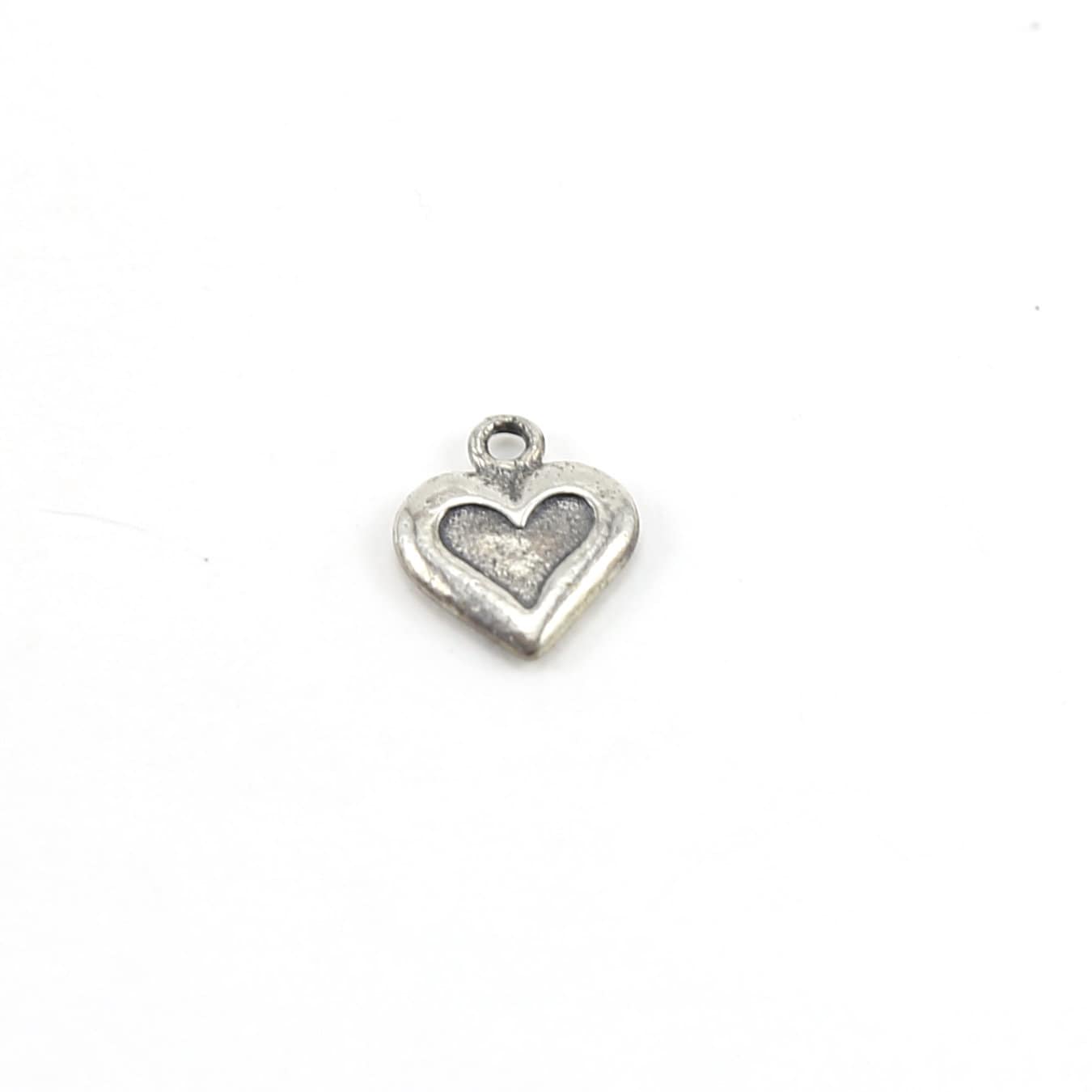 Sterling Silver Small Double Sided Heart Charm with Stamped Heart