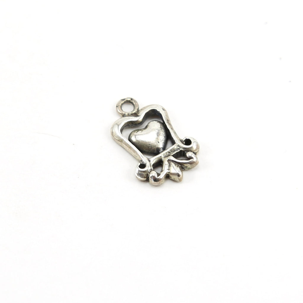 Sterling Silver Whimsical Curly Frame Heart Charm in Love Sisters