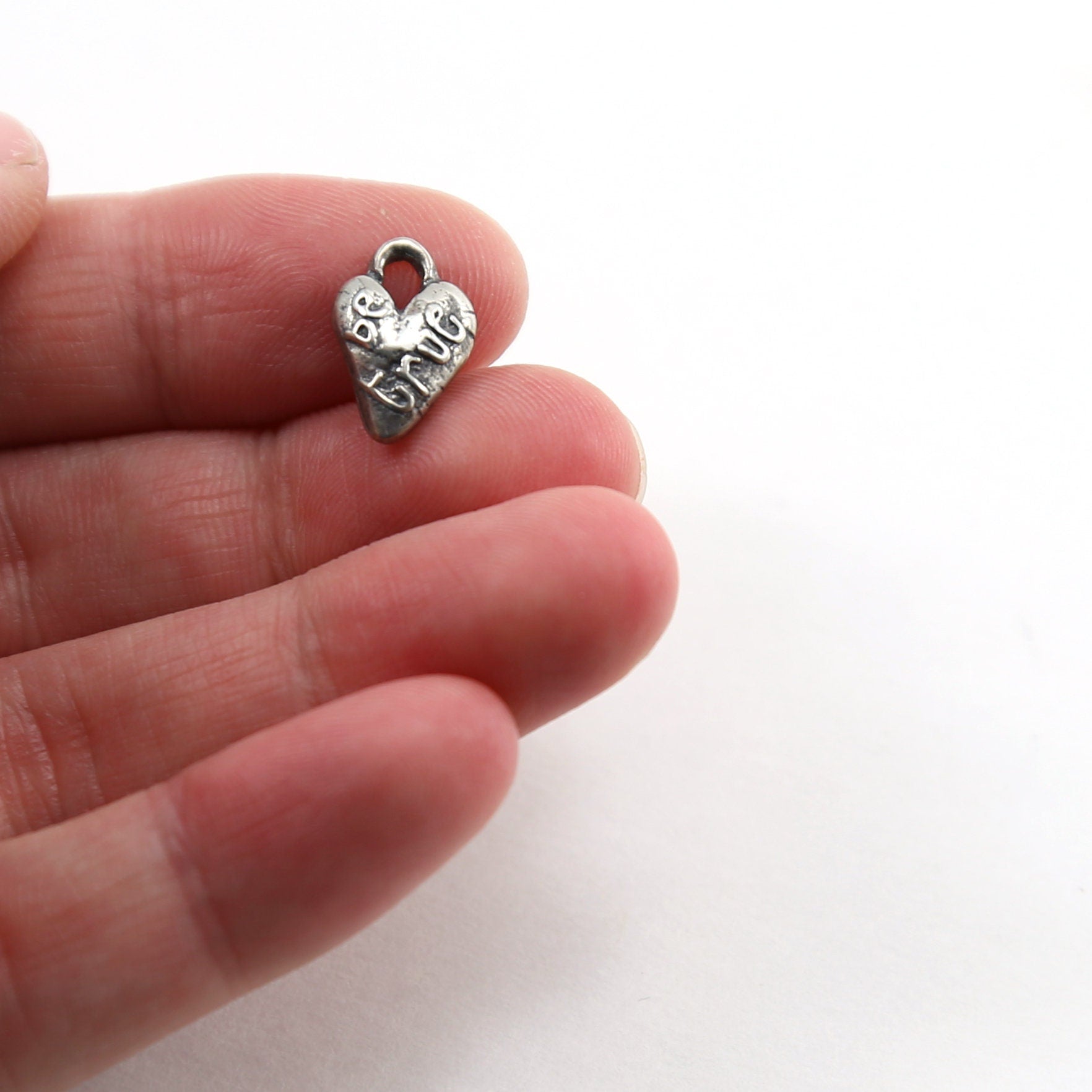 Sterling Silver Be True Inspirational Saying Heart Charm Love