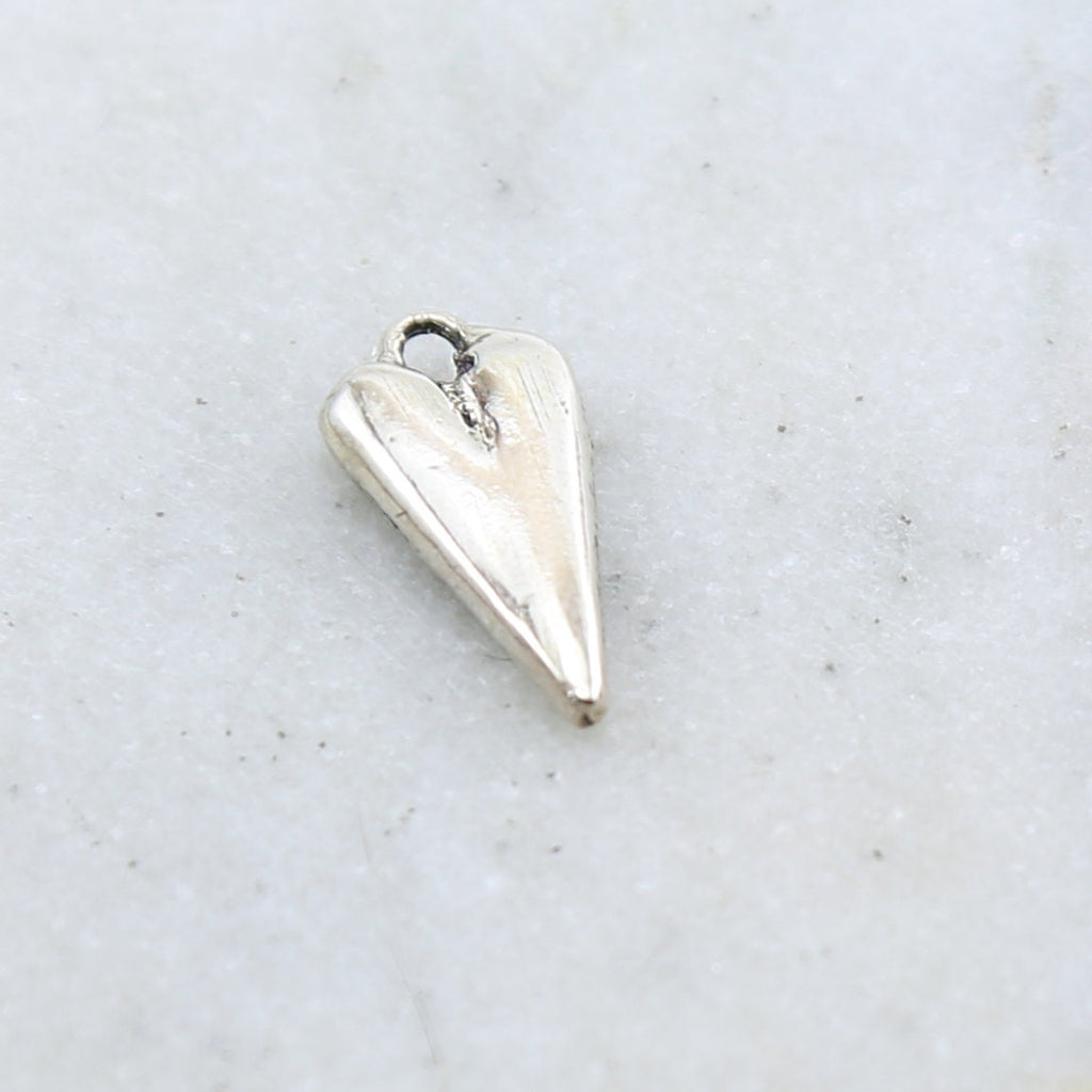 Sterling Silver Thick Sturdy Elongated Heart Charm in Dainty Love
