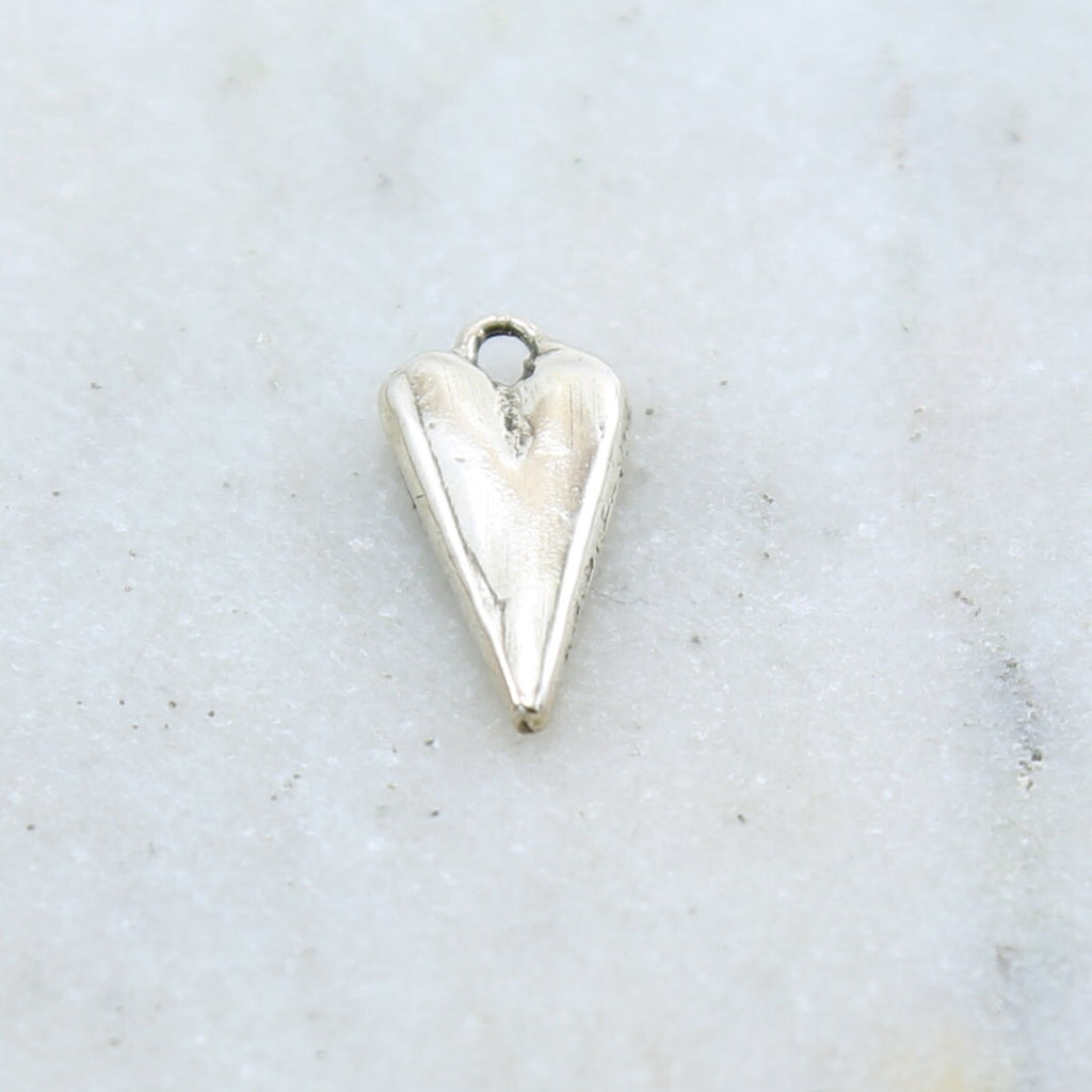 Sterling Silver Thick Sturdy Elongated Heart Charm in Dainty Love