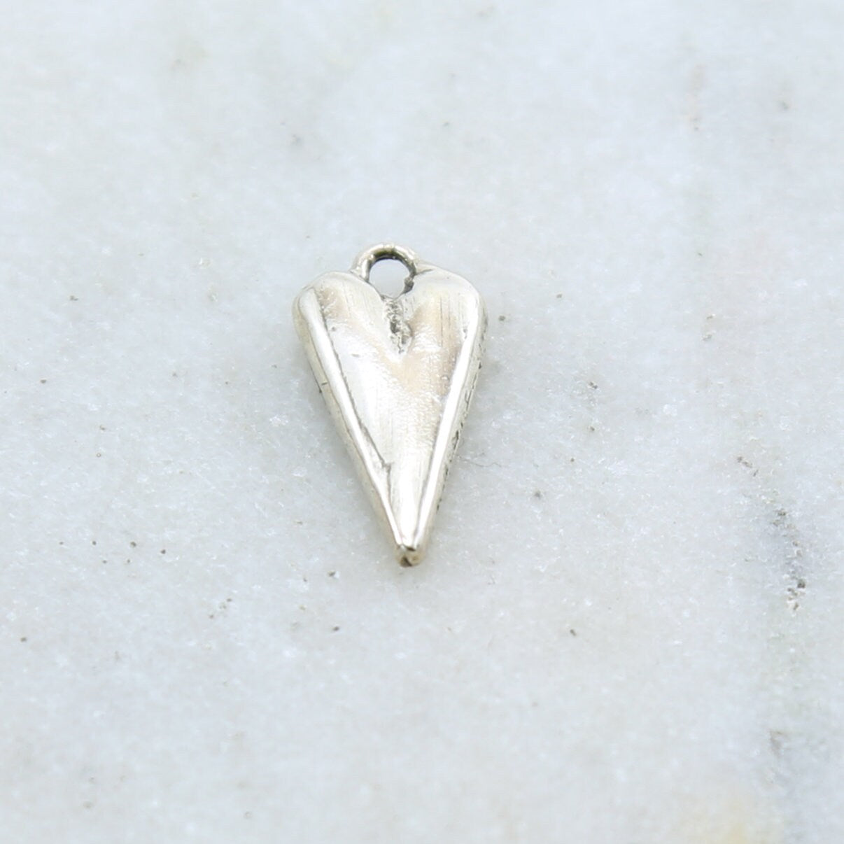 Sterling Silver Thick Sturdy Elongated Heart Charm in Dainty Love