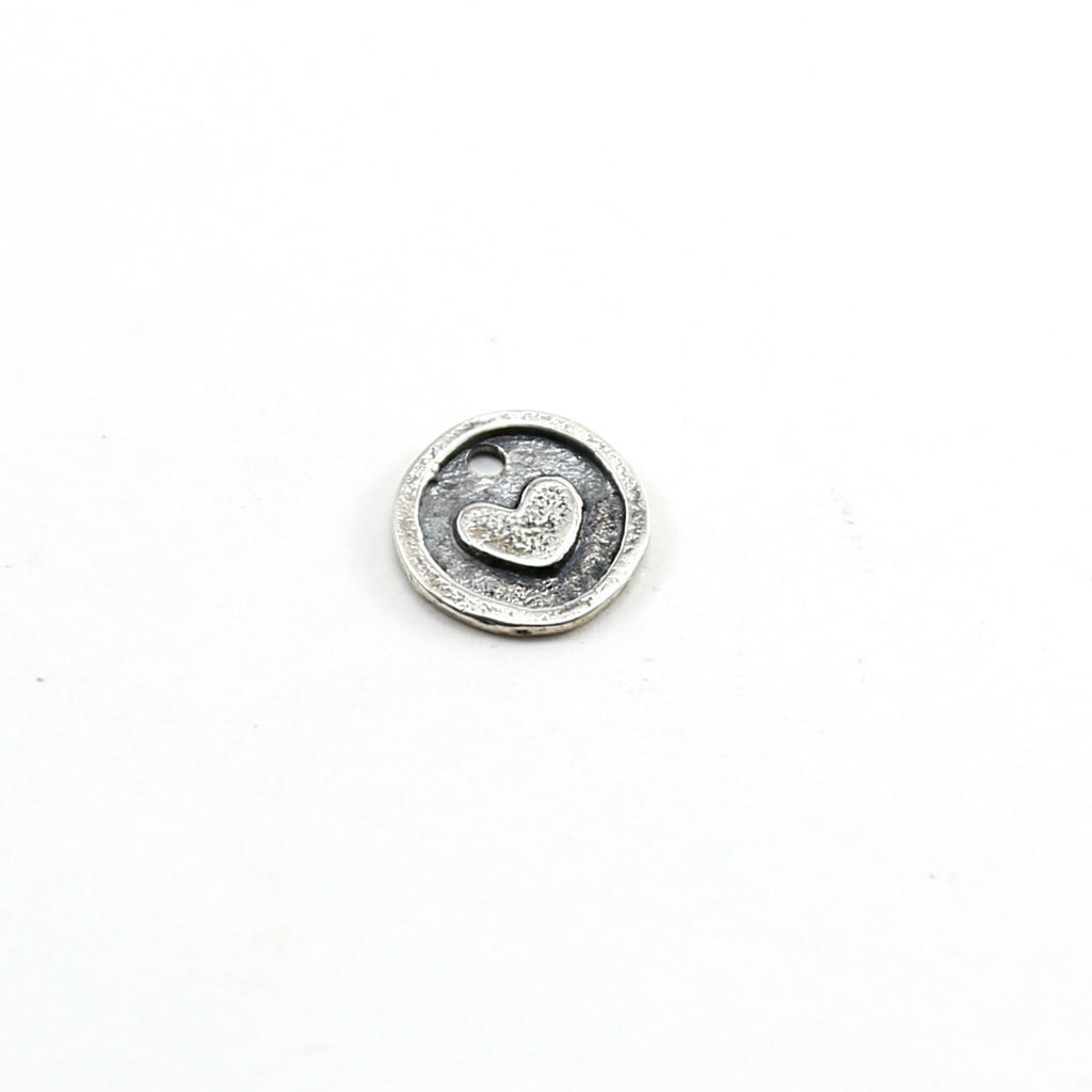 11mm Sterling Silver Heart Imprint Circle Medallion Coin Charm Mother