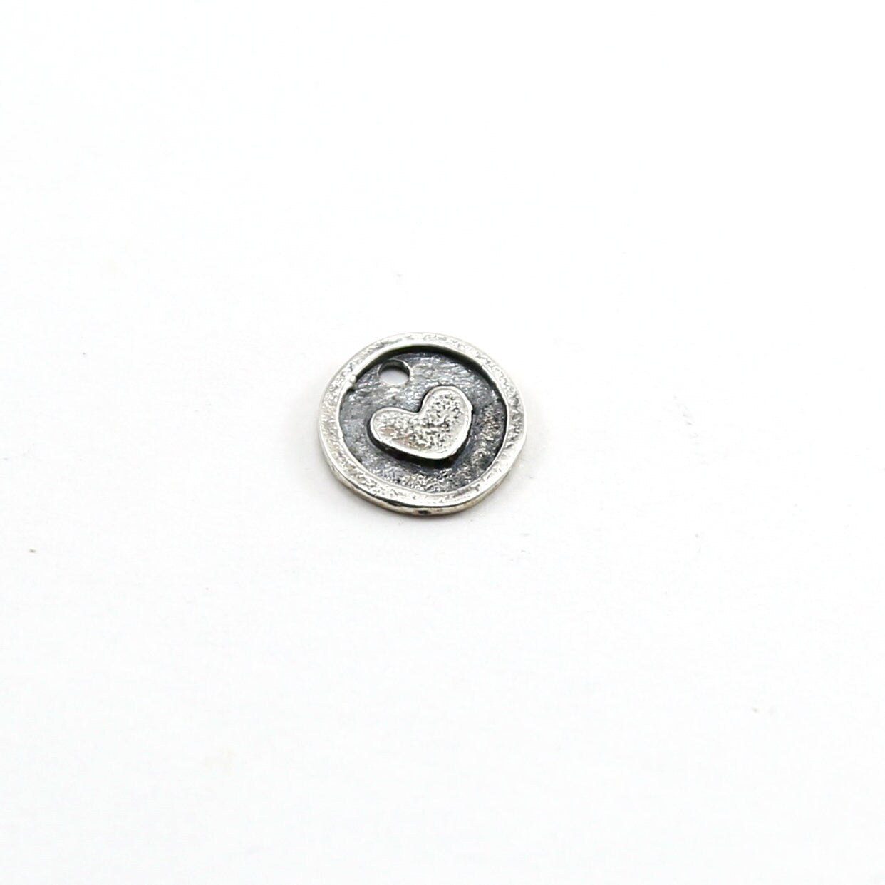 11mm Sterling Silver Heart Imprint Circle Medallion Coin Charm Mother
