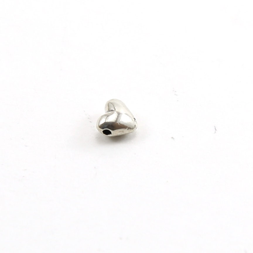 Sterling Silver Teeny Tiny Puffy Heart Bead Charm Dainty Heart Love Bead