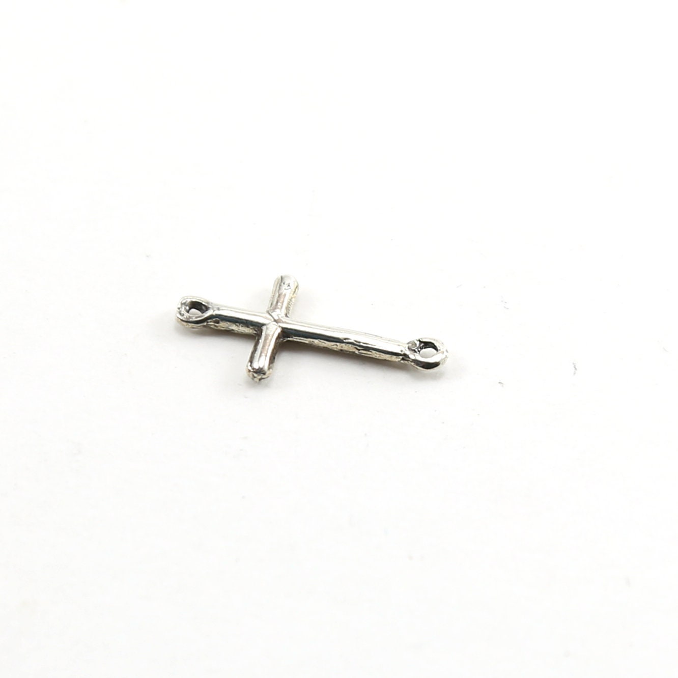 Sterling Silver or Vermeil or Dainty Horizontal Cross Connector Link Charm