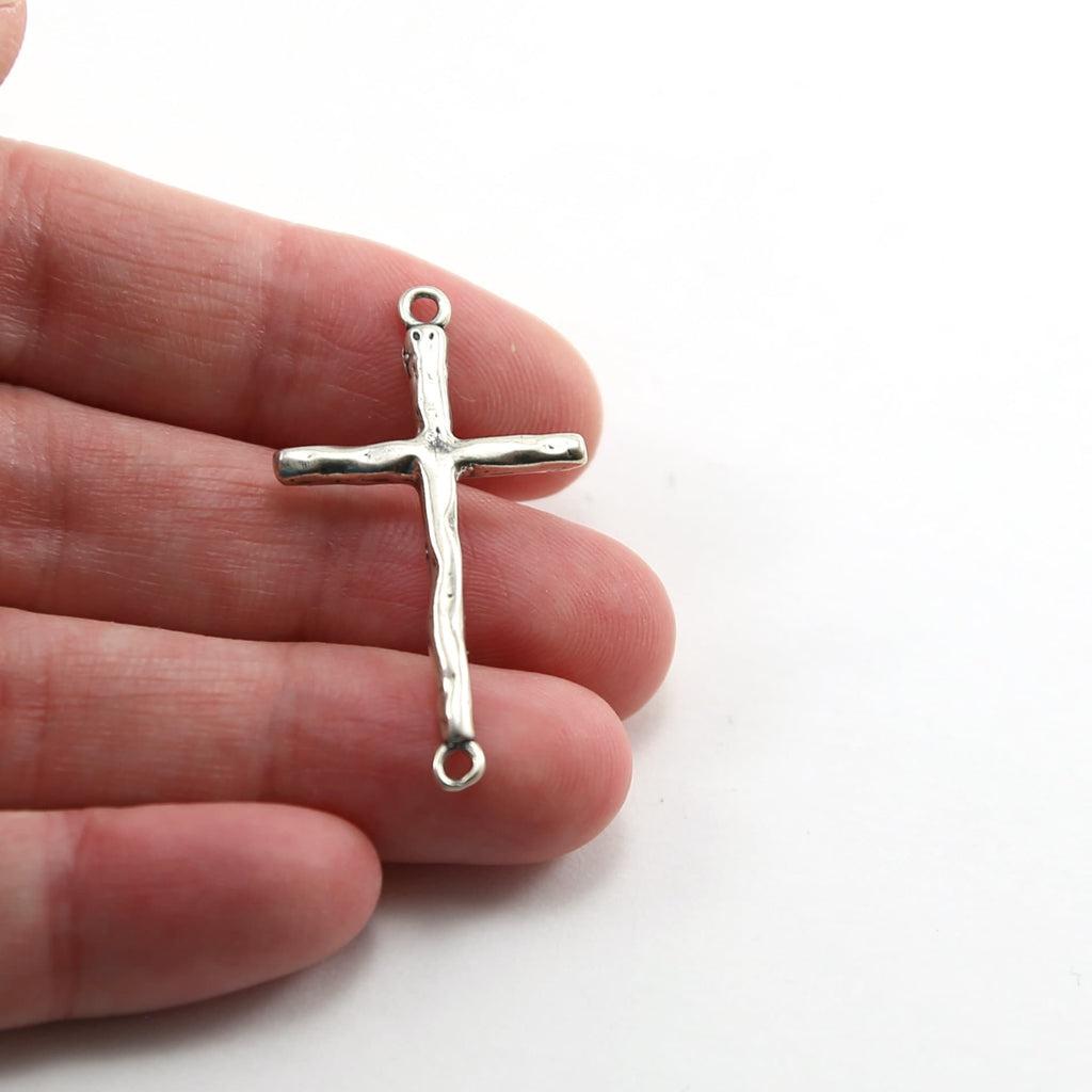 Sterling Silver or Vermeil or Large Hammered Textured Horizontal Cross