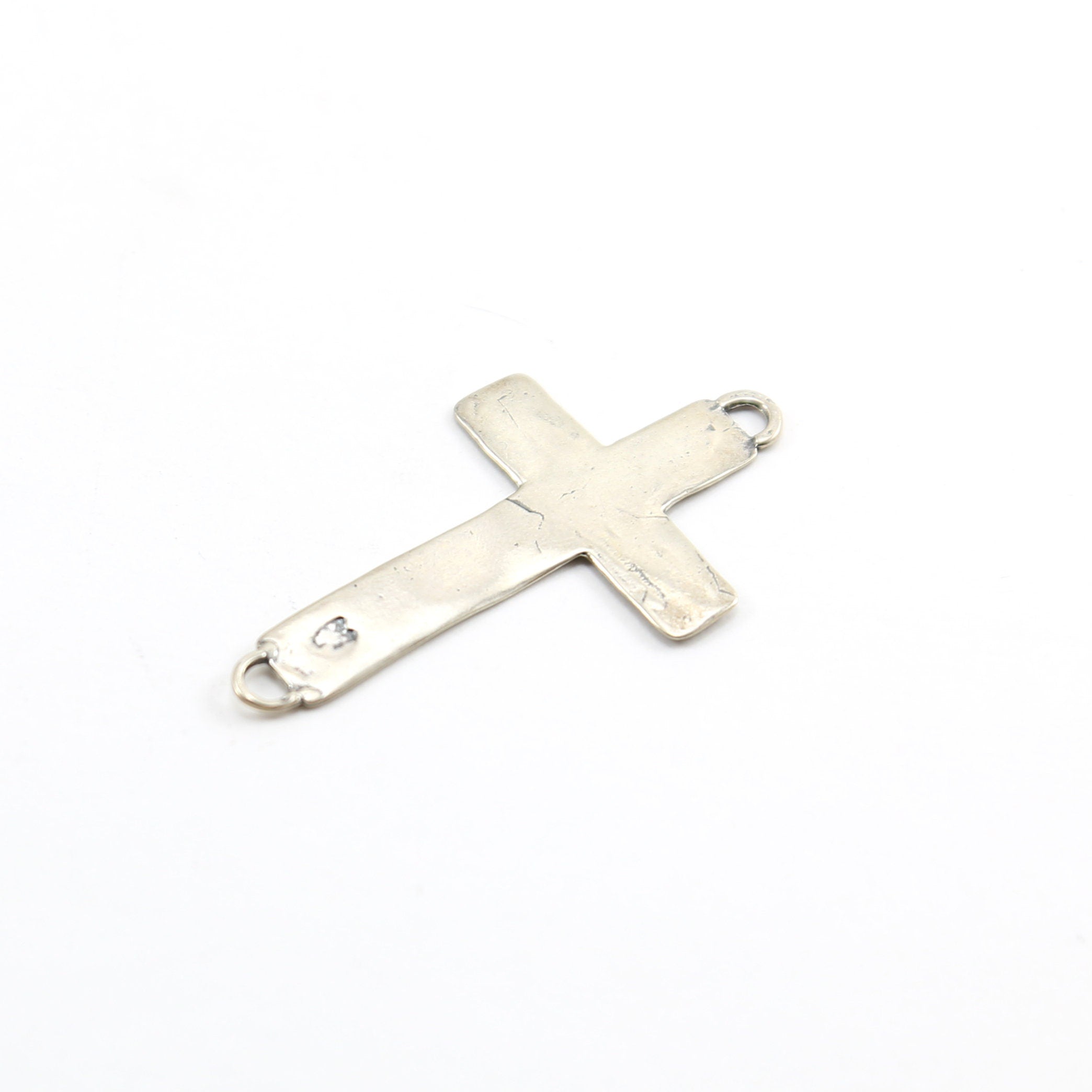 Sterling Silver Large Hammered Textured Horizontal Flat Cross Connector