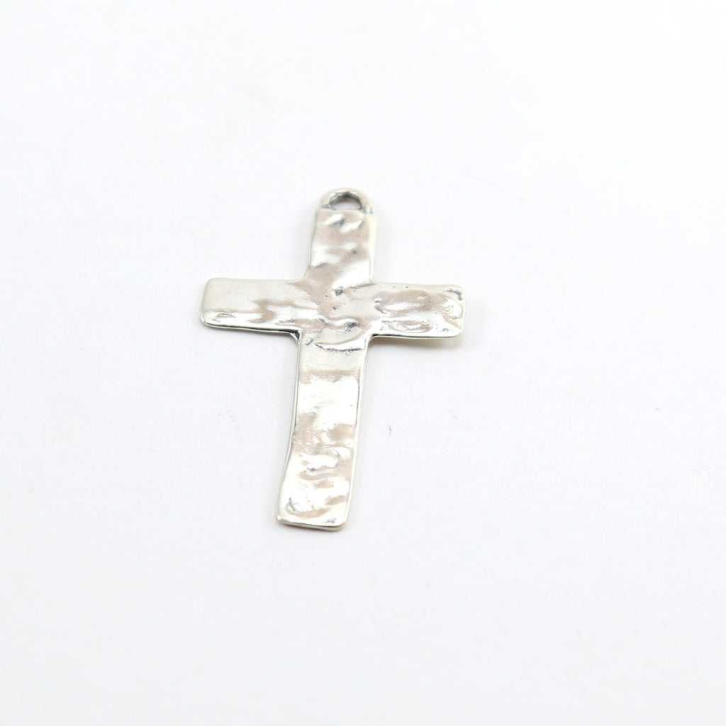 Sterling Silver Large Hammered Textured Flat Cross Charm Pendant