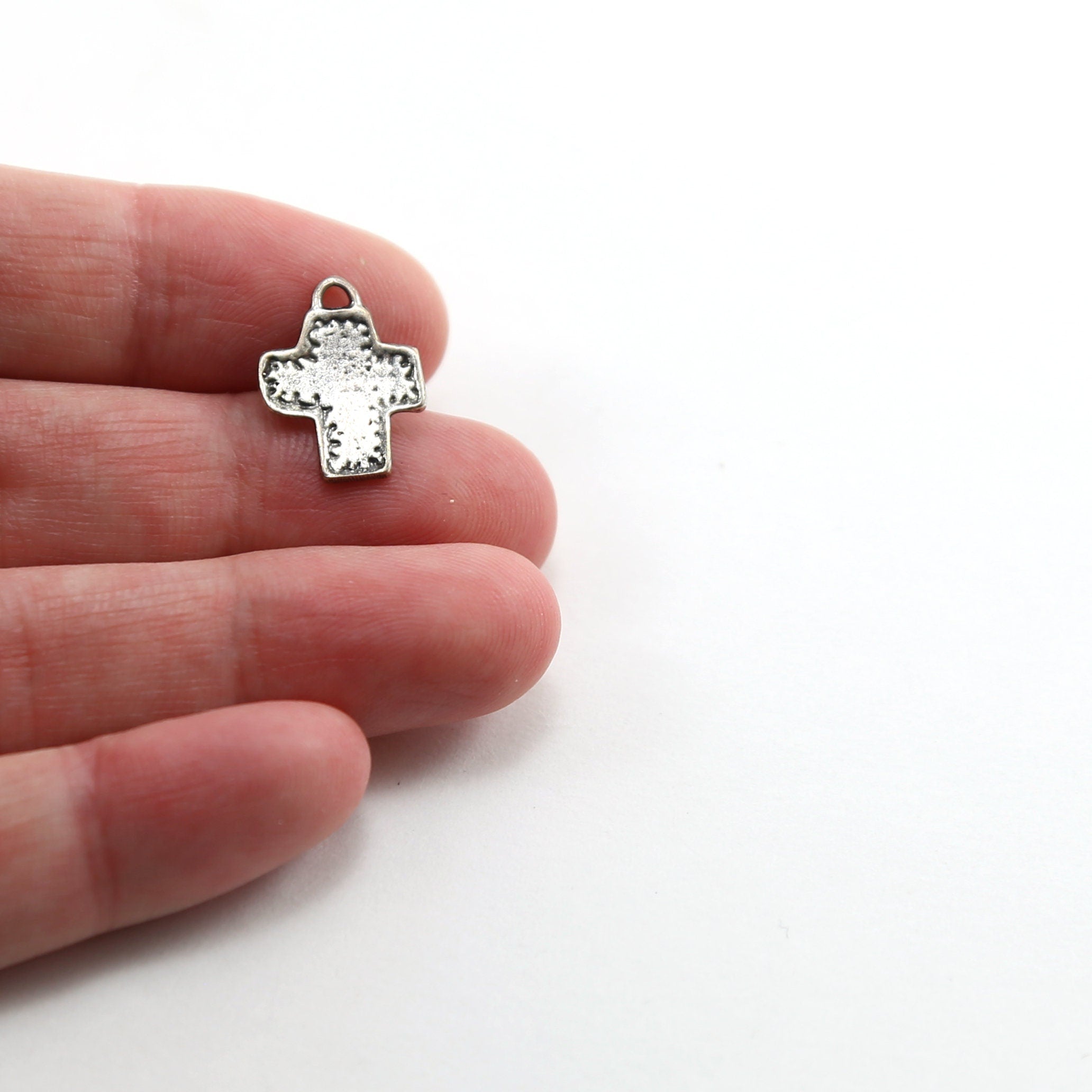 Sterling Silver or Vermeil or Whimsical Sewed Patch Texture Cross Charm