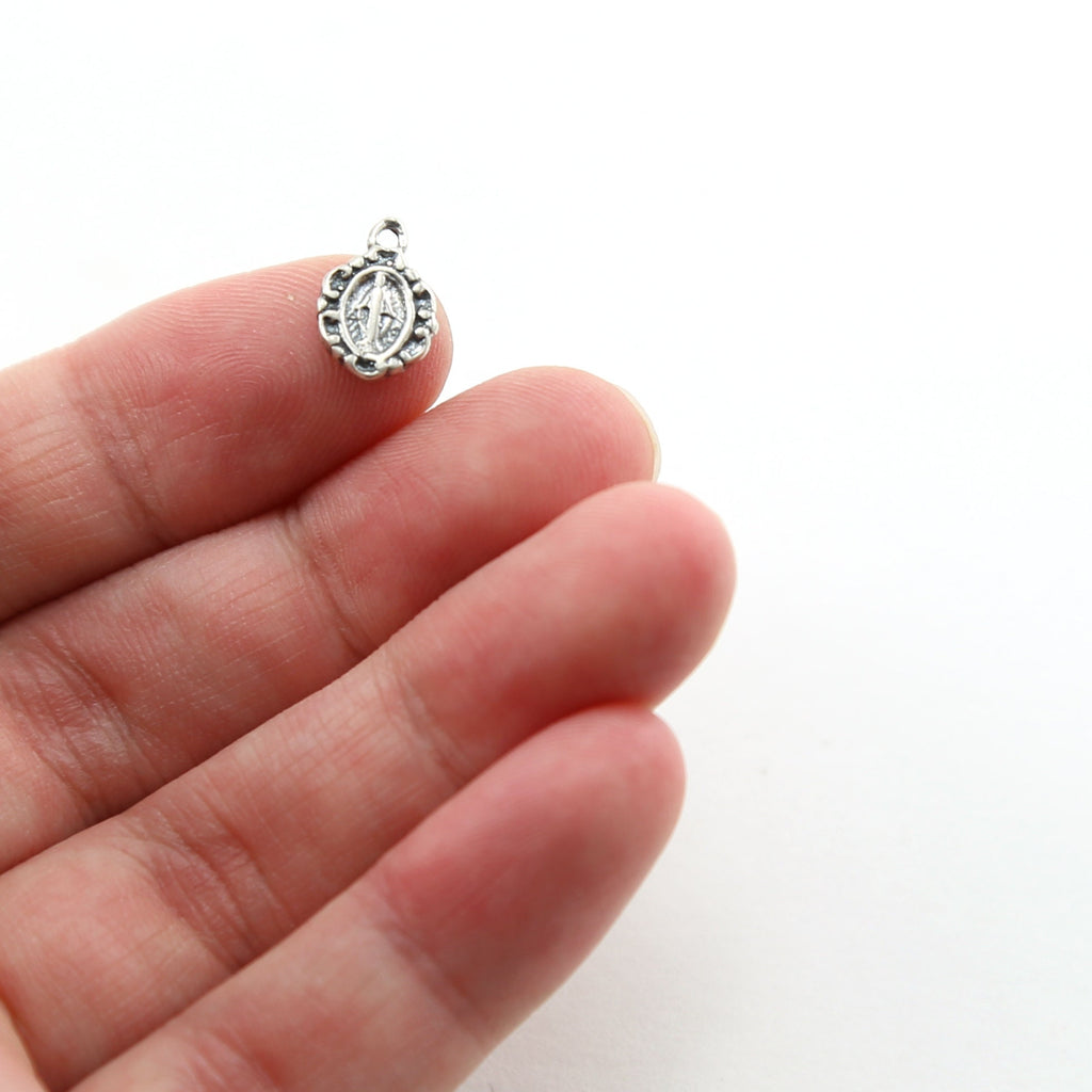 10mmx8mm Sterling Silver or Vermeil Teeny Tiny or Mother Mary Circle Round