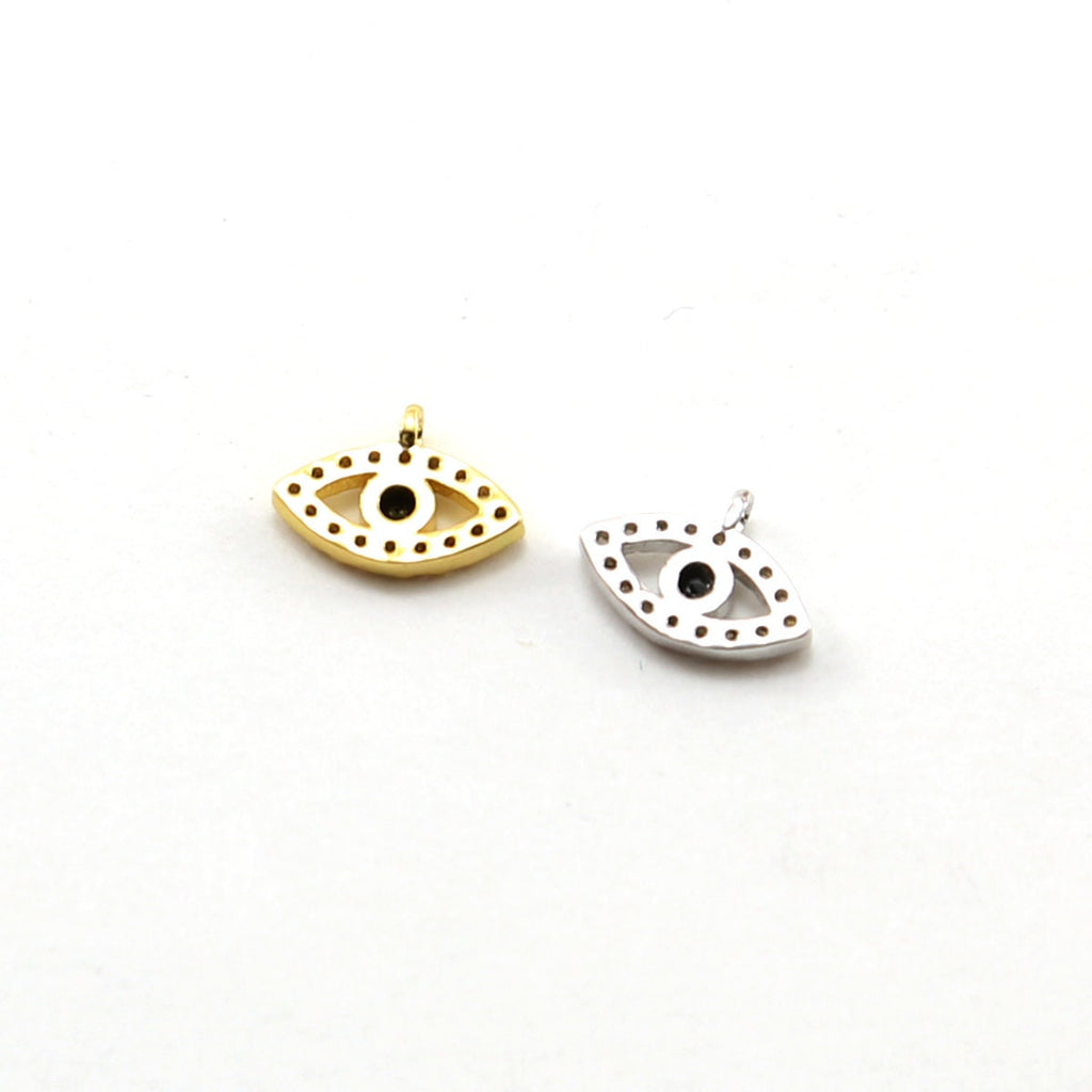 Rhodium Plated CZ Small Evil Eye Black Stone Eye Necklace Charm