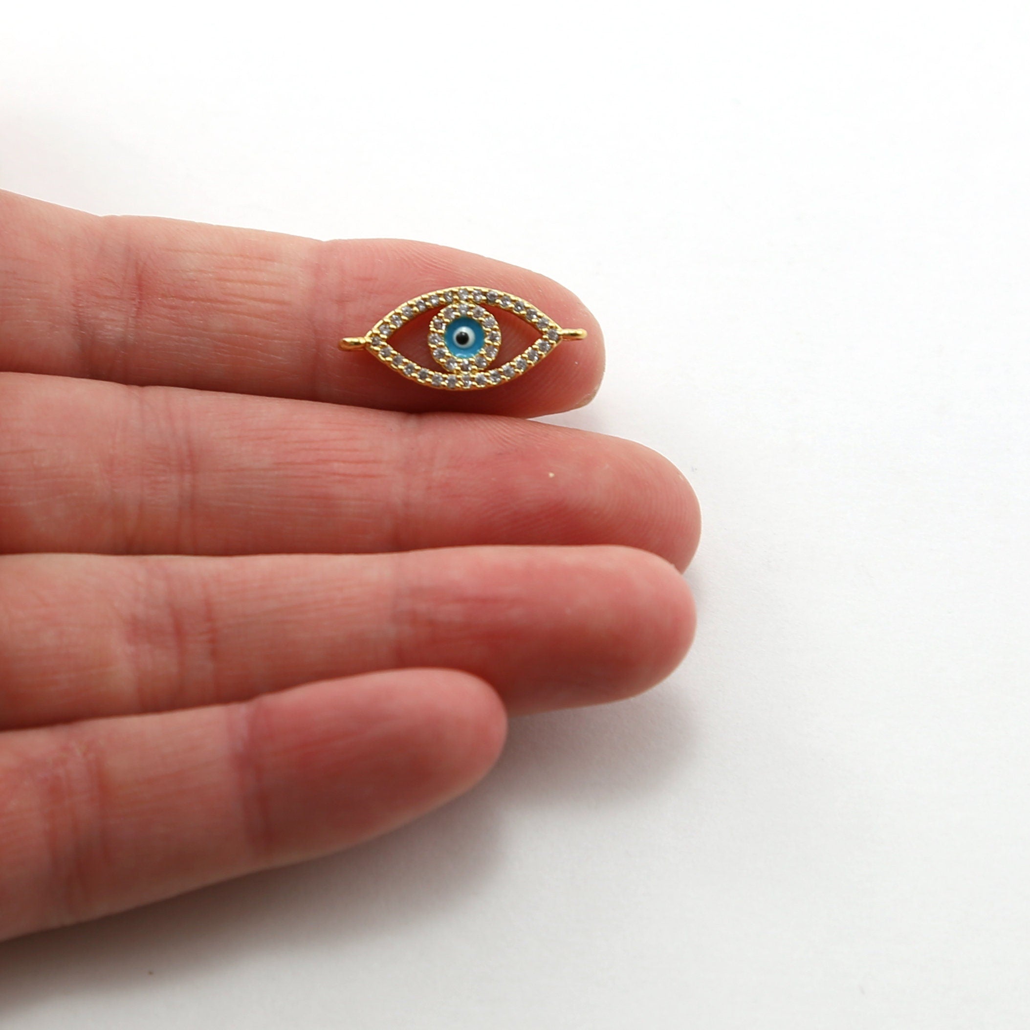 Rhodium Plated CZ Large Evil Eye Blue Stone Eye Necklace Bracelet