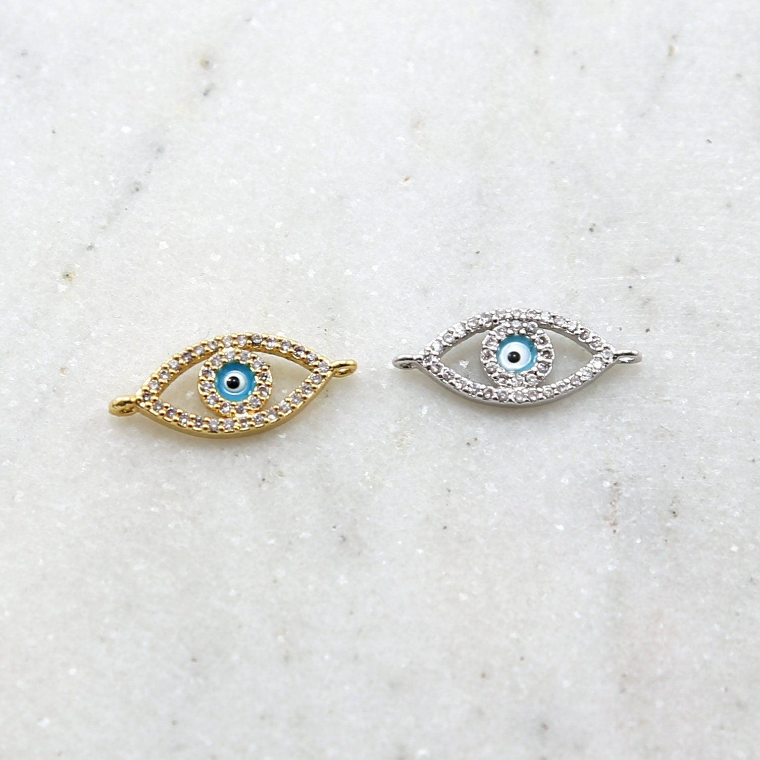 Rhodium Plated CZ Large Evil Eye Blue Stone Eye Necklace Bracelet