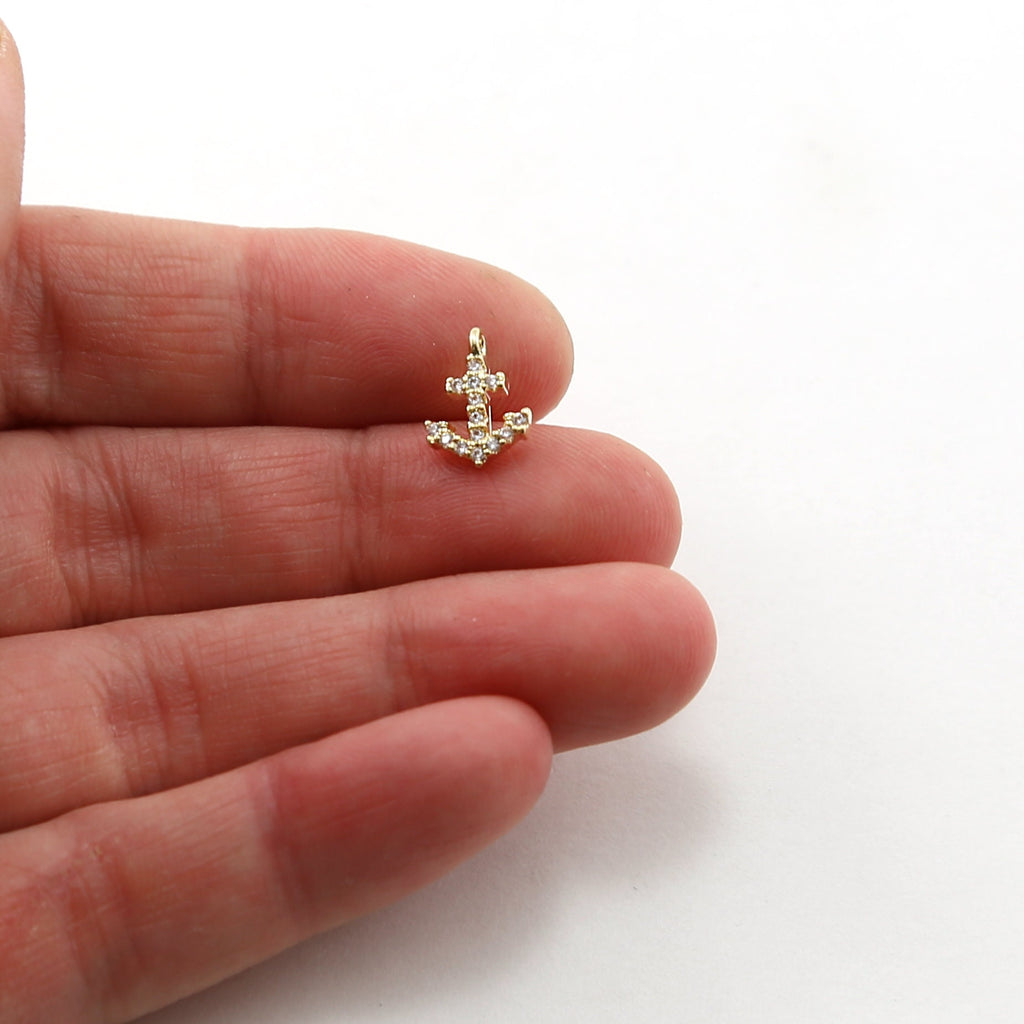 10mmx8mm Brass Dainty Tiny CZ Pave Anchor Charm in Gold Silver Rose