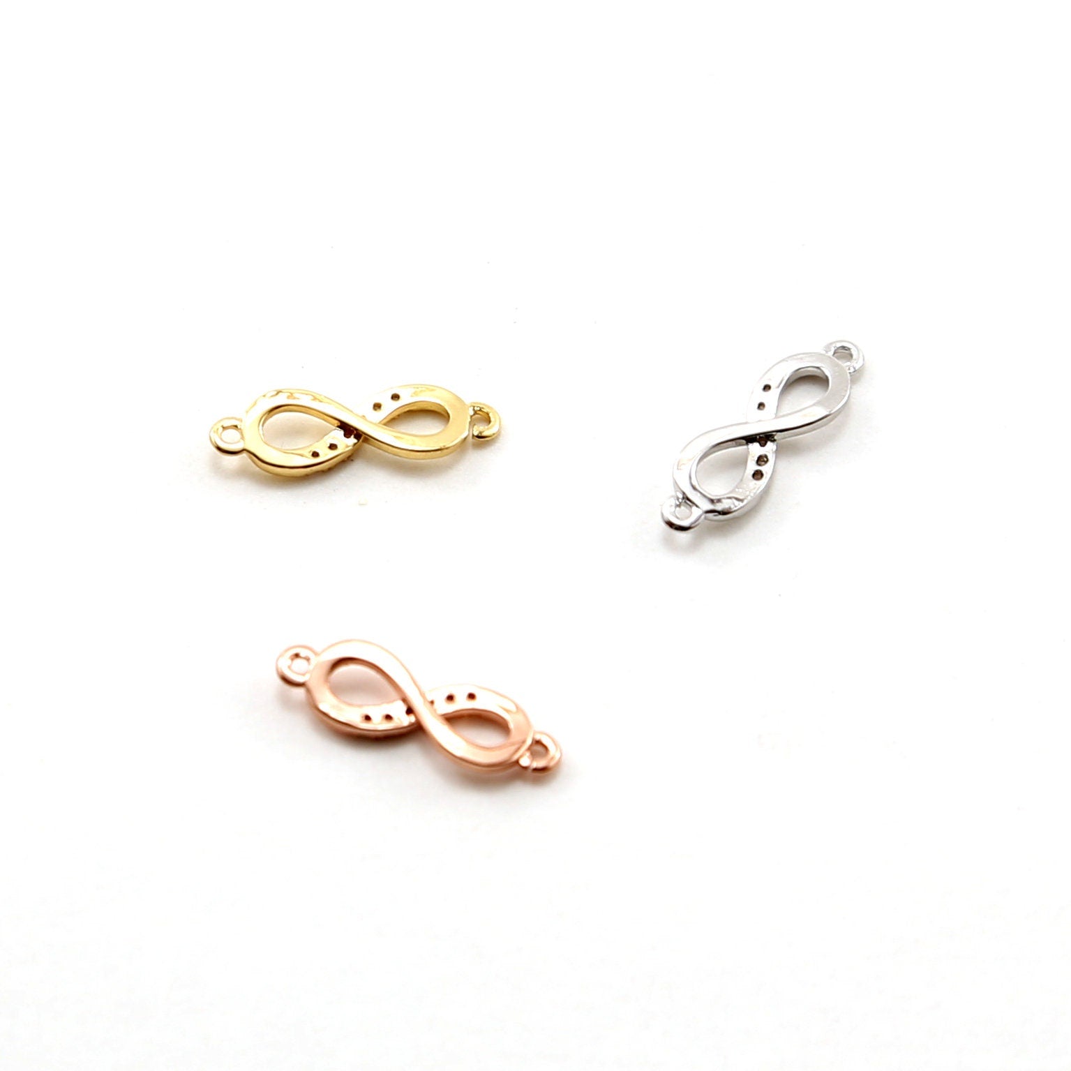 Rhodium Plated Dainty CZ Infinity Connector Charm in Gold Silver