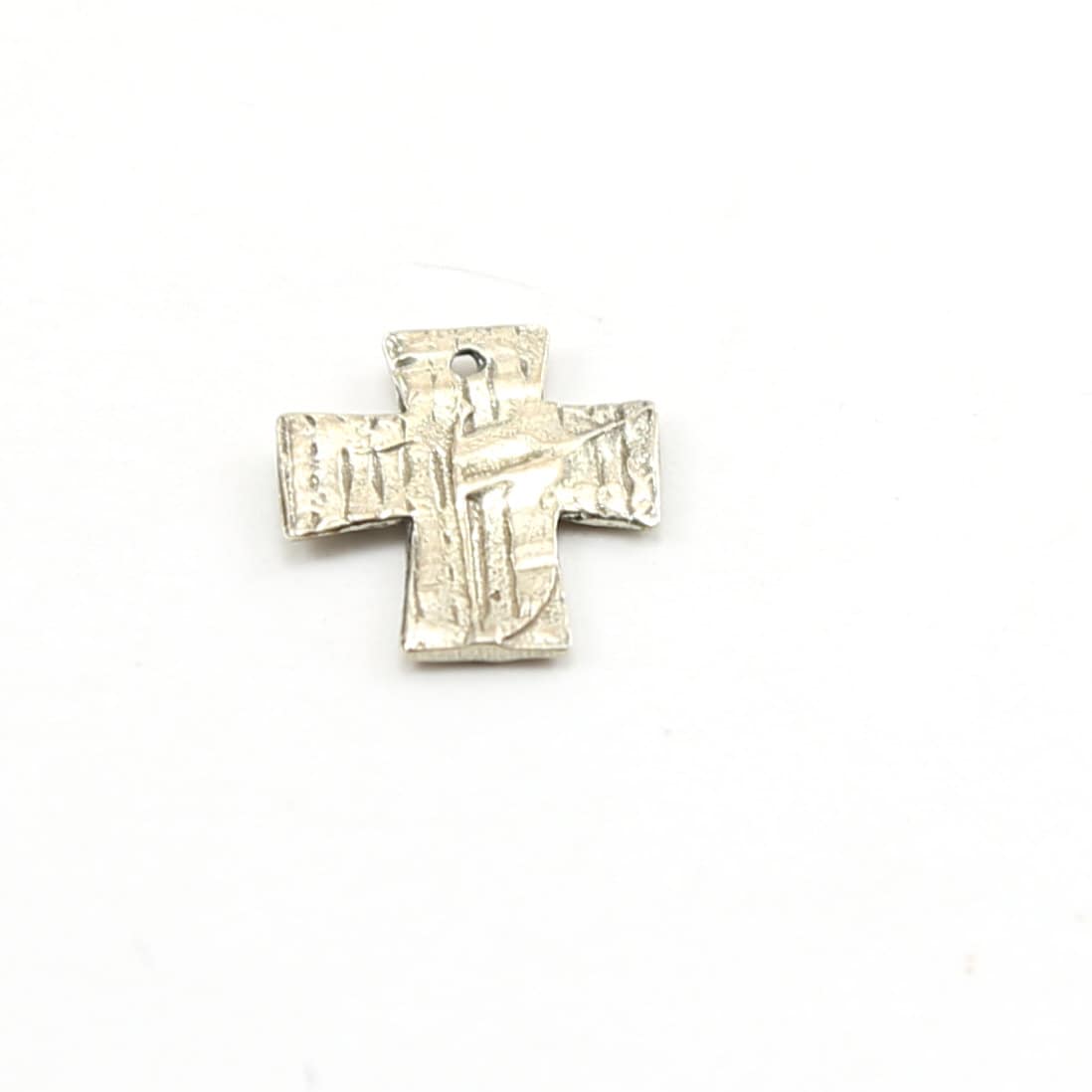 Sterling Silver Whimsical Dotted Patch Cross with Three Hearts Charm