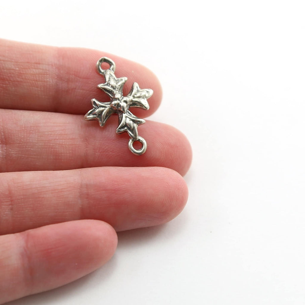 Sterling Silver Square Cross Charm Connector 2 Loop Pendant Religious