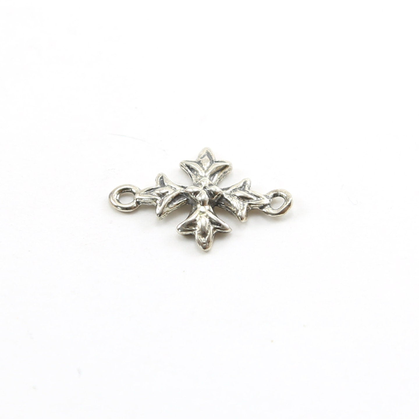 Sterling Silver Square Cross Charm Connector 2 Loop Pendant Religious