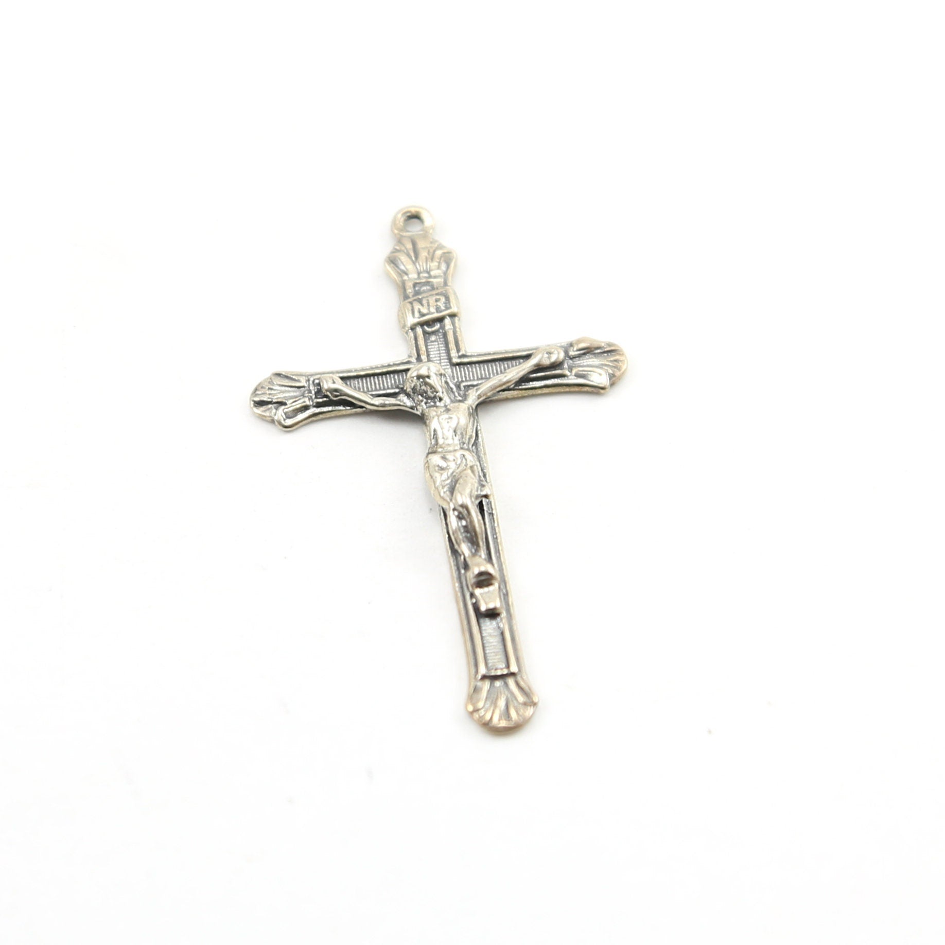 Sterling Silver Extra Large Crucifix Cross Detailed Charm Rosary
