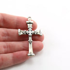 Sterling Silver Large Thick Fancy Three Layer Cross Charm Pendant
