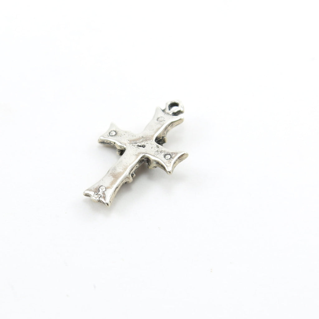 Sterling Silver Thick Fancy French Fleur De Les Cross Charm Pendant