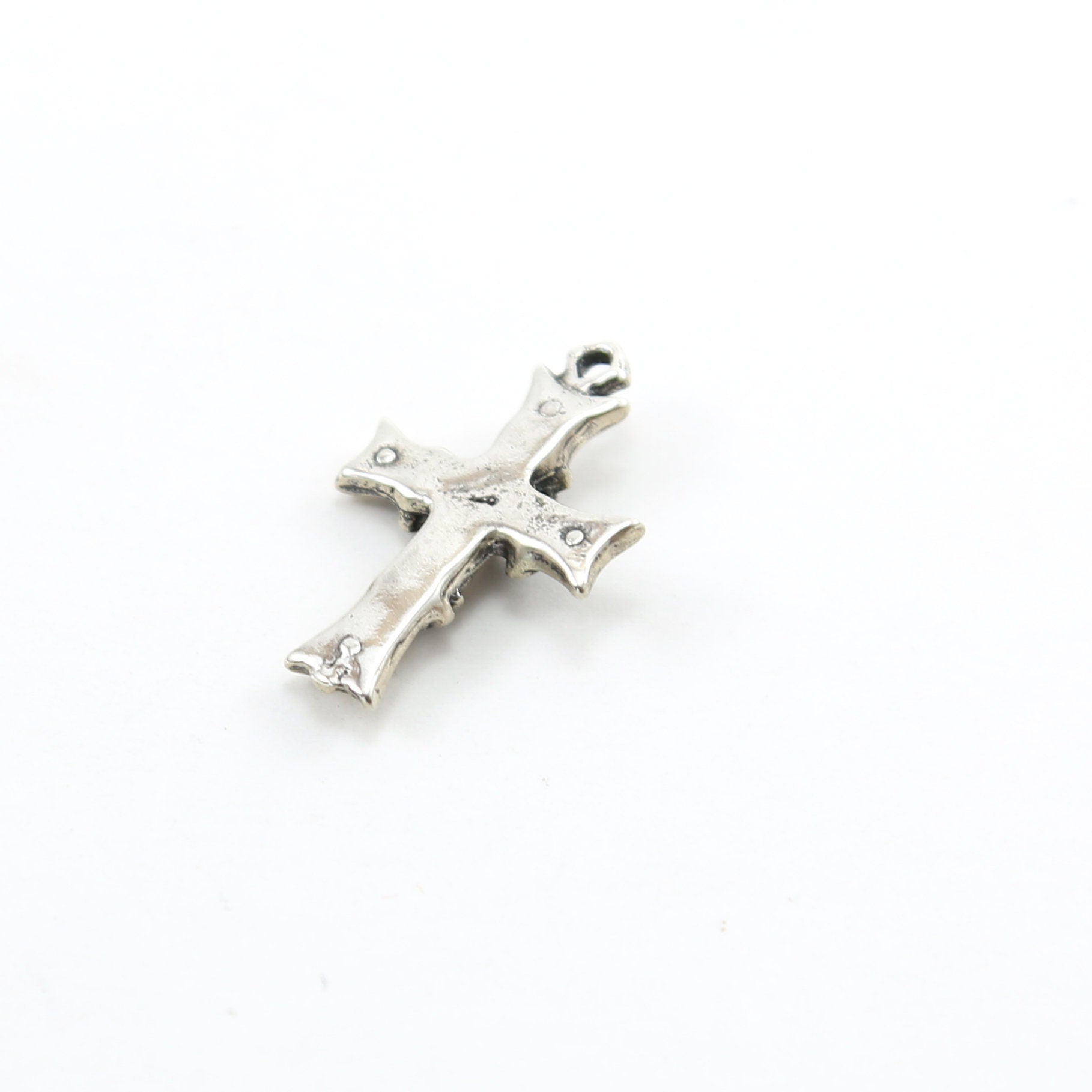 Sterling Silver Thick Fancy French Fleur De Les Cross Charm Pendant
