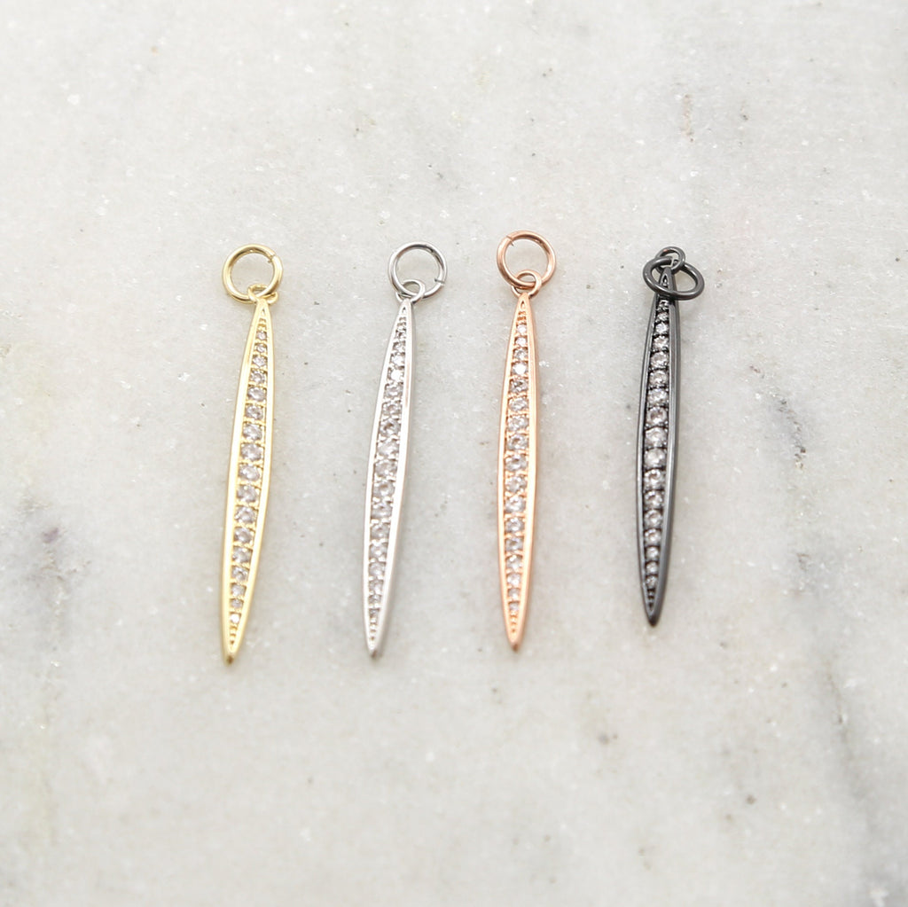 3mmx45mm Rhodium Plated Long Spike Rhodium Cubic Zirconia Dagger Point Pendant