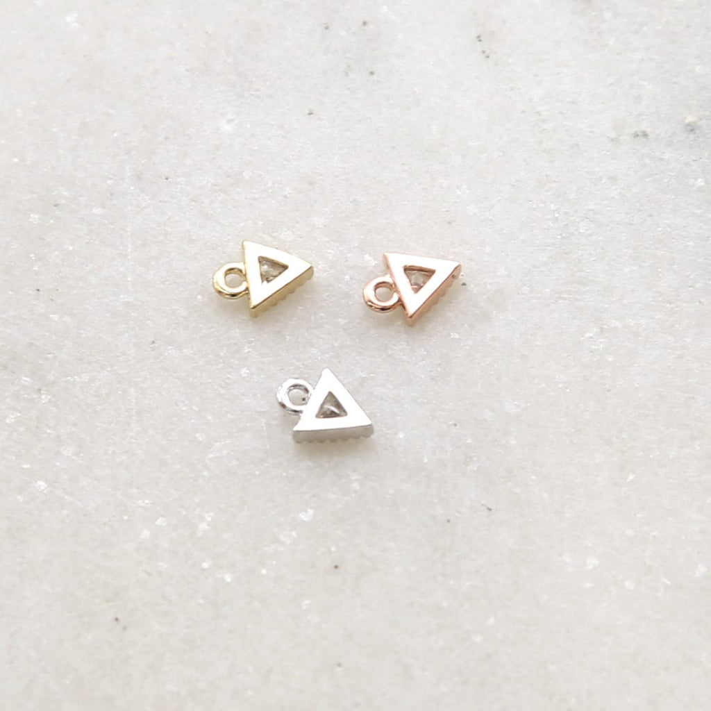 5mmx6mm Rhodium Plated Teeny Tiny CZ Pave Triangle Charm in Silver Gold Rose