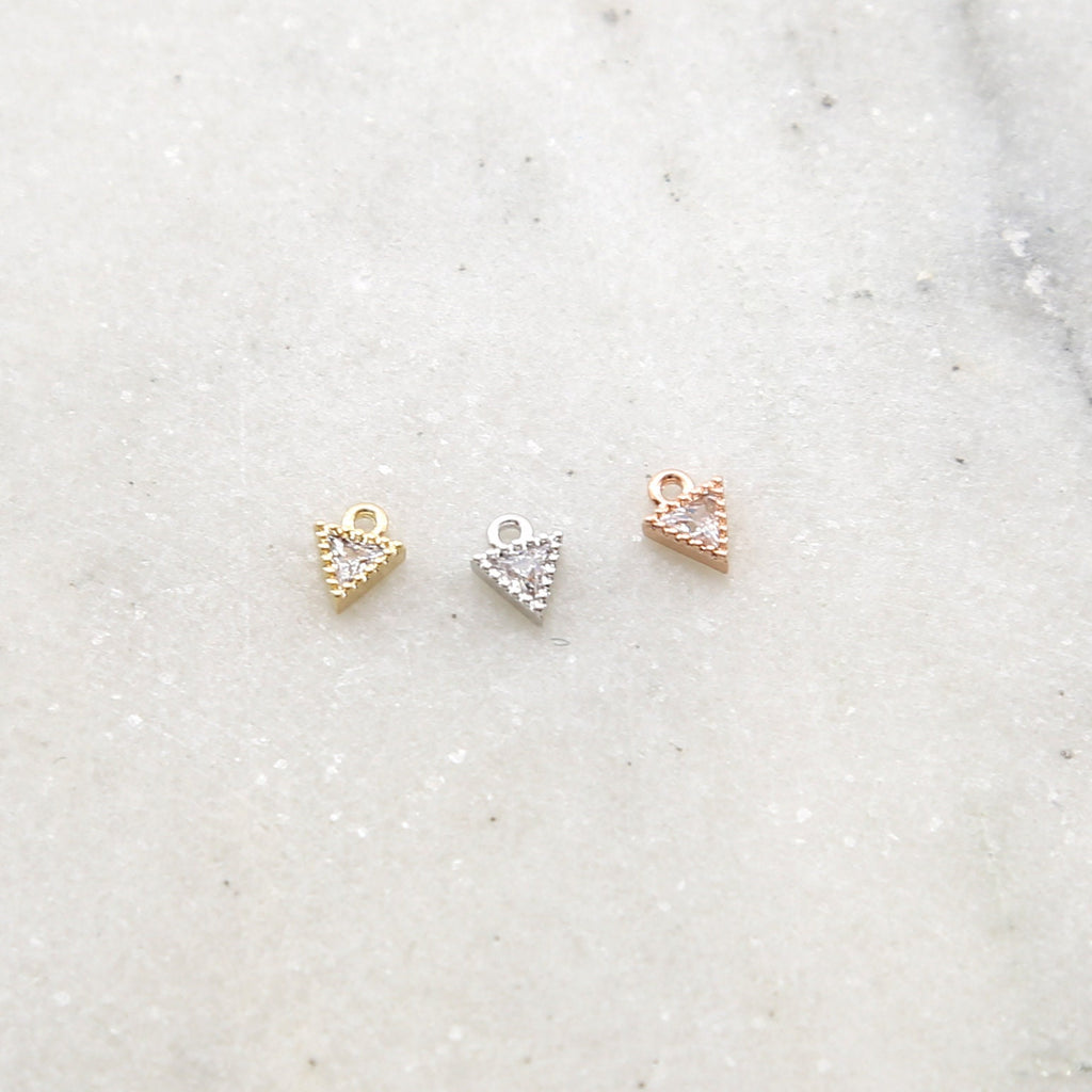 5mmx6mm Rhodium Plated Teeny Tiny CZ Pave Triangle Charm in Silver Gold Rose