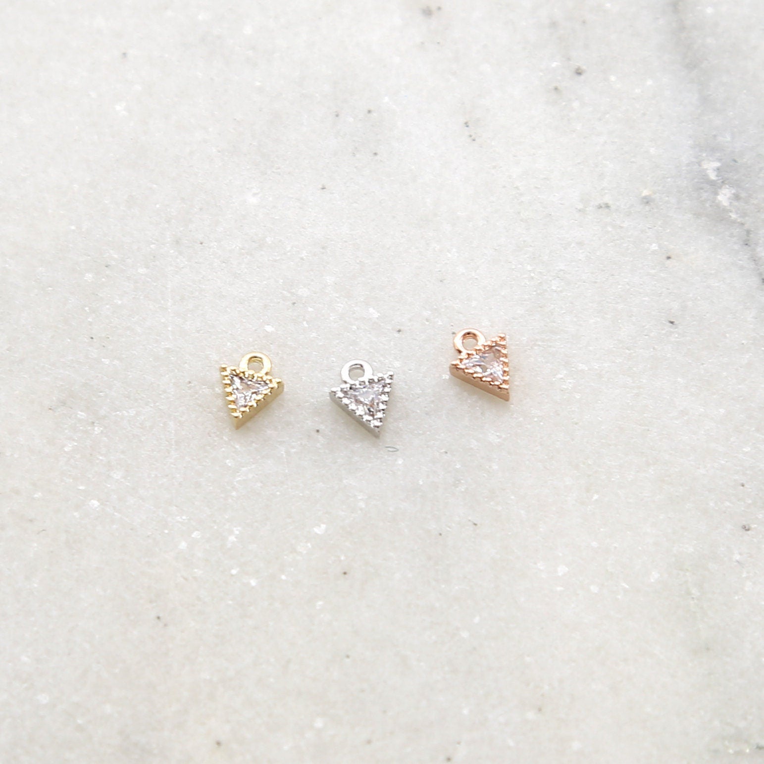 5mmx6mm Rhodium Plated Teeny Tiny CZ Pave Triangle Charm in Silver Gold Rose