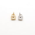 Rhodium Plated Pave CZ Detailed Lock Charm in Silver or Gold