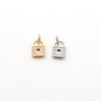Rhodium Plated Pave CZ Detailed Lock Charm in Silver or Gold