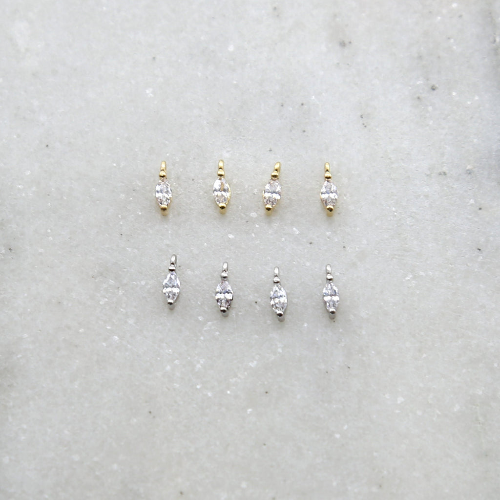 Rhodium Plated Four Pieces Dainty Tiny Marquise Pave CZ Small Drop (4pc)