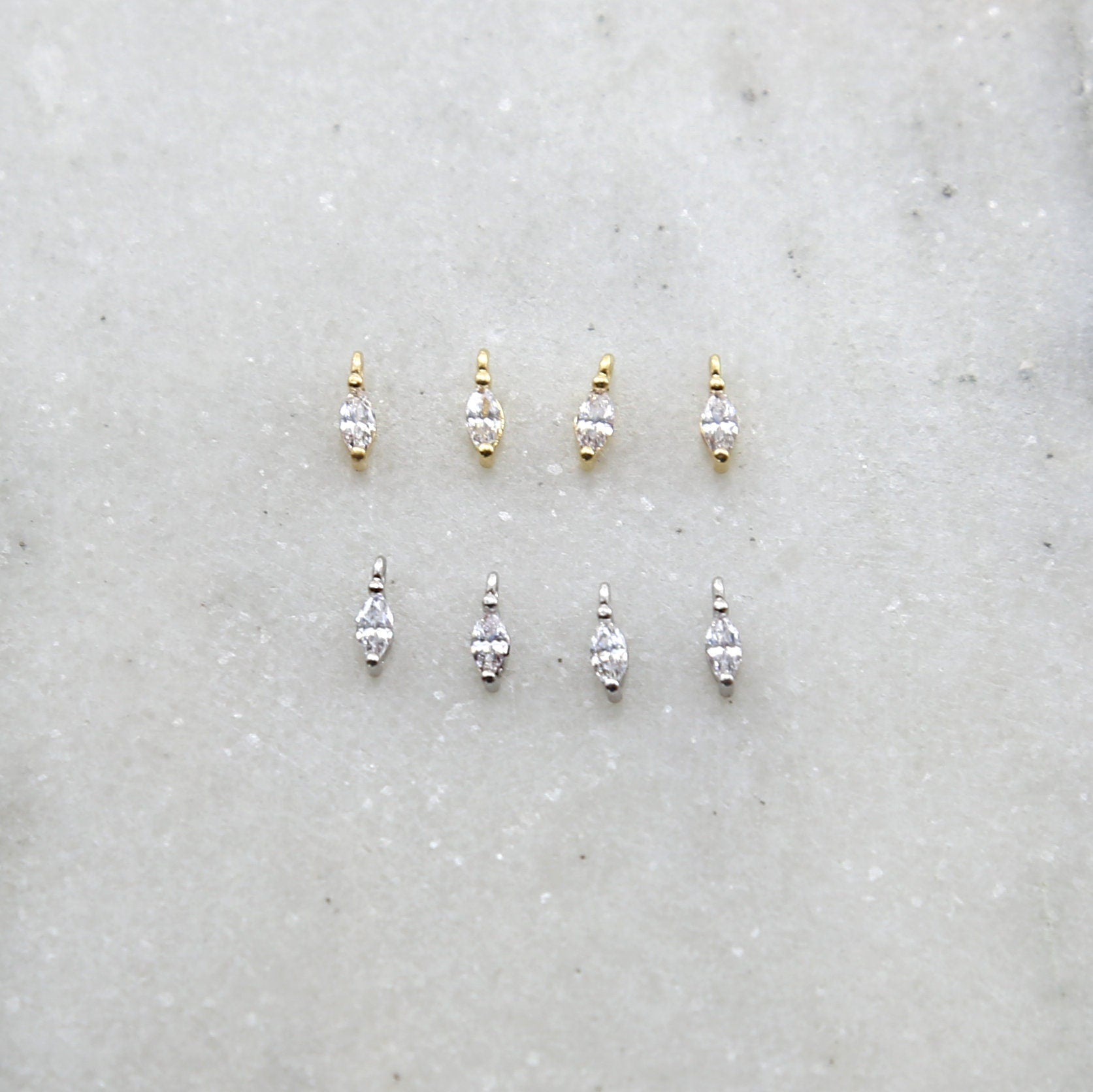 Rhodium Plated Four Pieces Dainty Tiny Marquise Pave CZ Small Drop (4pc)