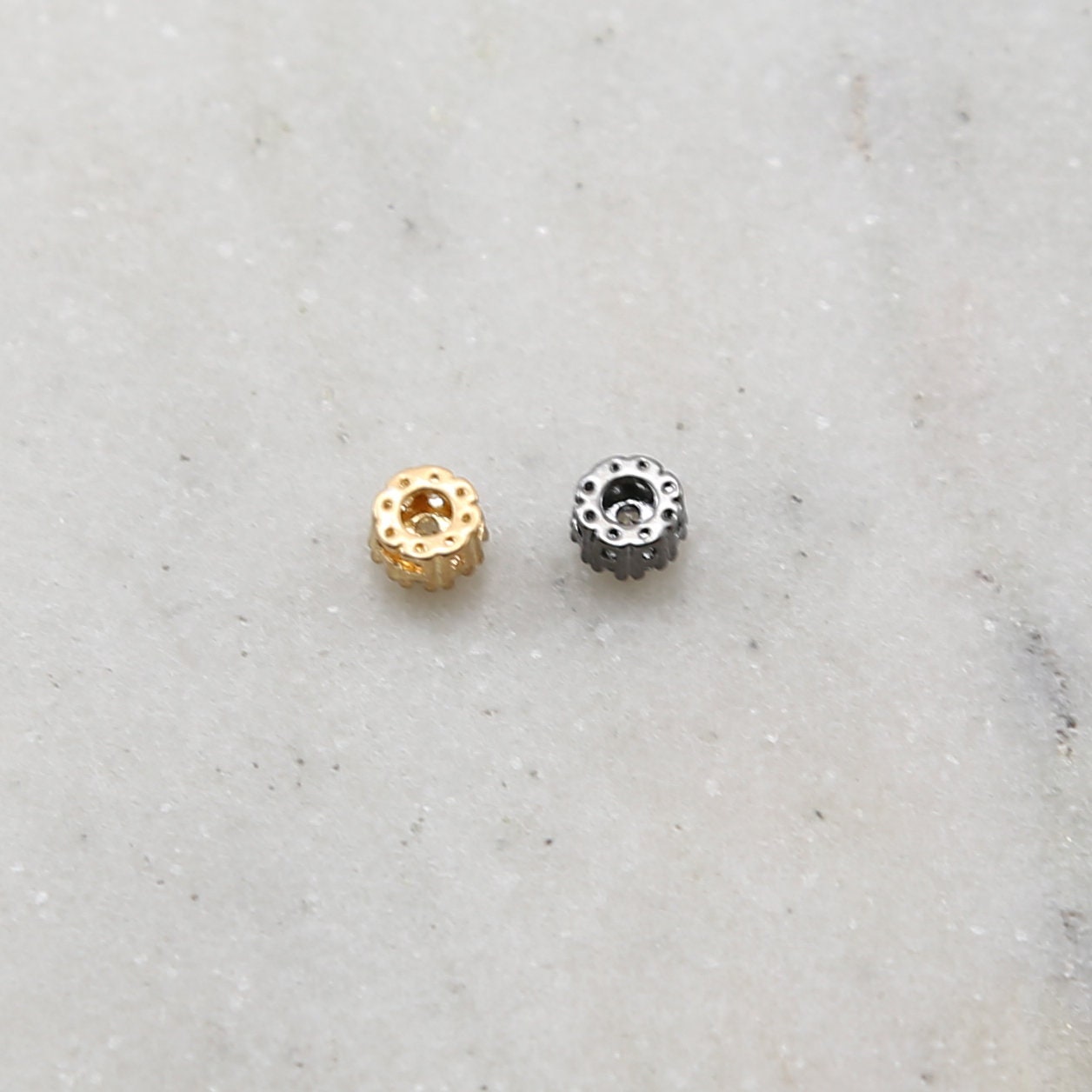 Rhodium Plated Daisy Flower Pave Bead Cubic Zirconia CZ Spacer Bead