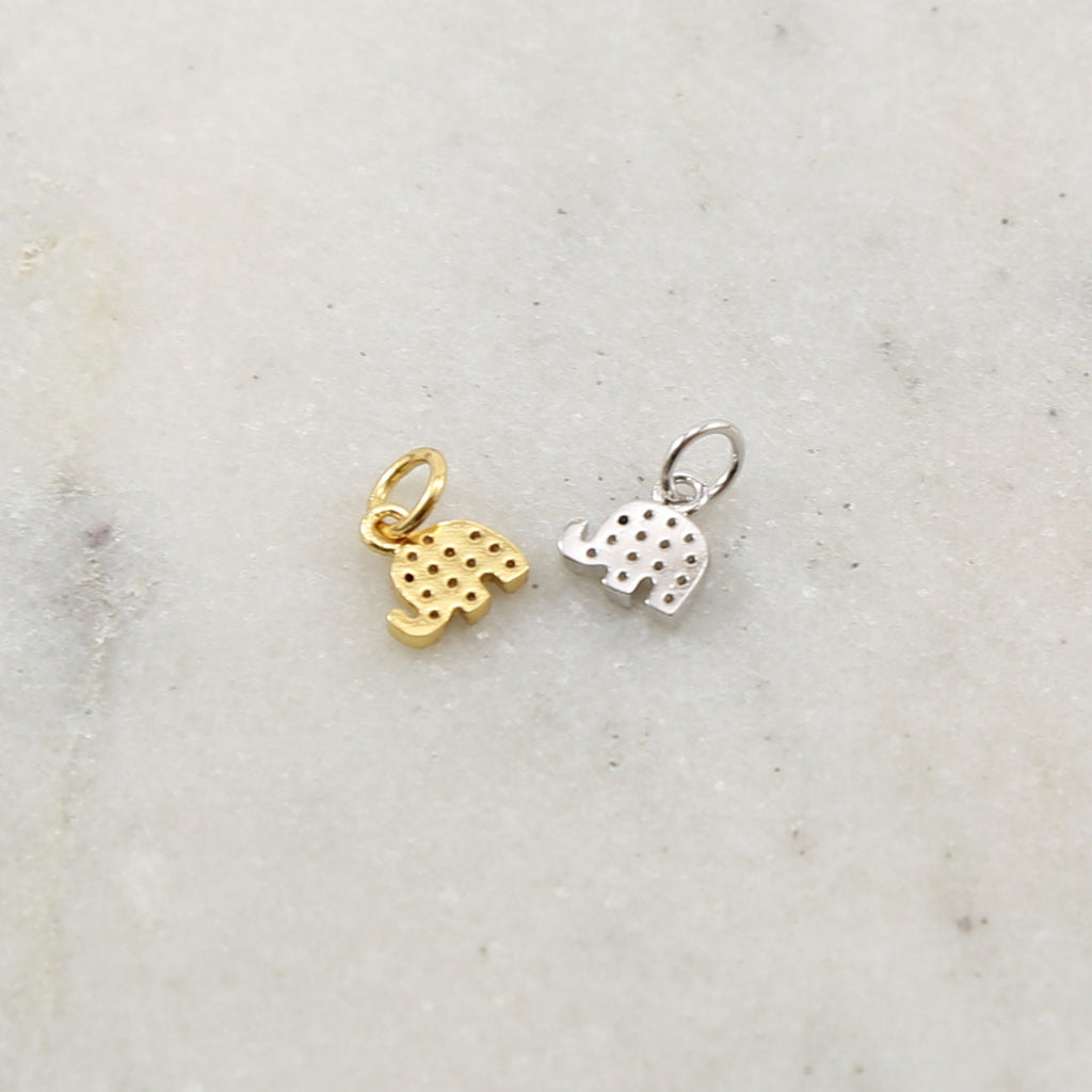 Rhodium Plated Pave CZ Tiny Elephant Black Eye Charm in Silver or Gold