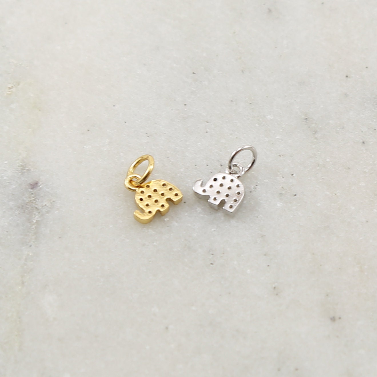 Rhodium Plated Pave CZ Tiny Elephant Black Eye Charm in Silver or Gold