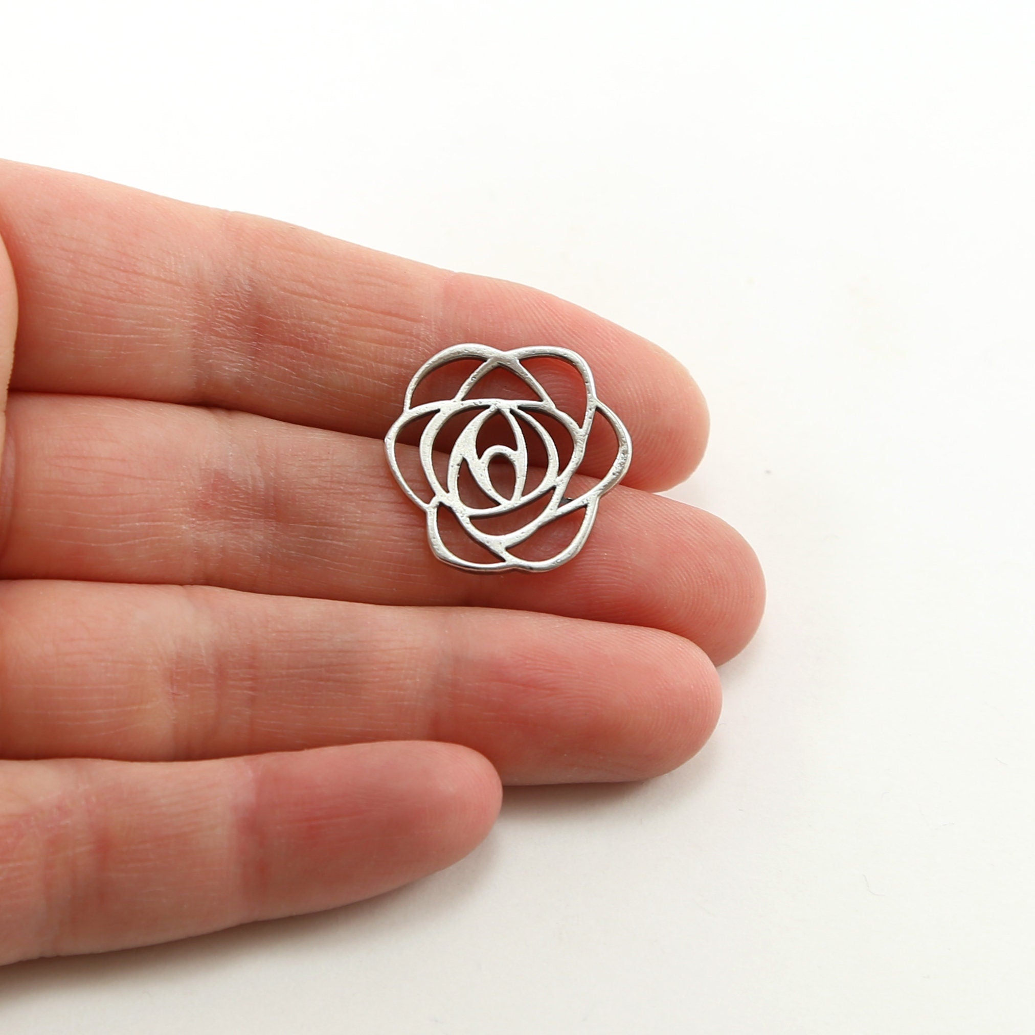 20mm Sterling Silver or Vermeil or Flat Rose Outline Silhouette Beautiful