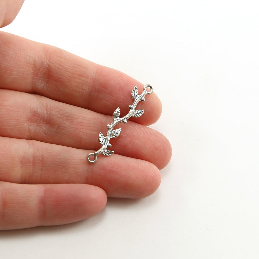Sterling Silver or Vermeil Vine Leaf Connector Bar Branch Charm Nature