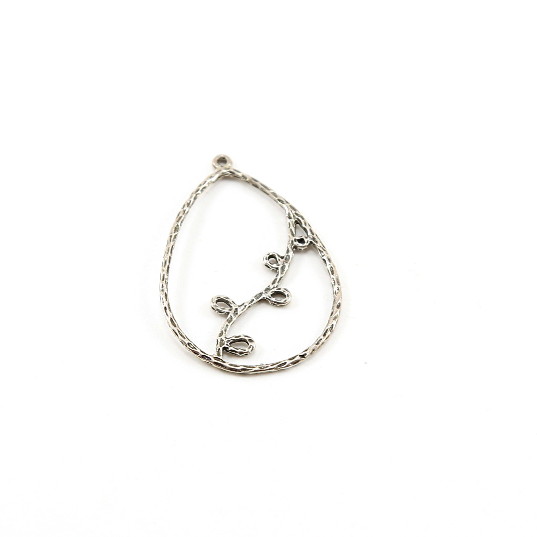Sterling Silver or Vermeil or Hammered Textured Open Leaf Vine Branch Teardrop