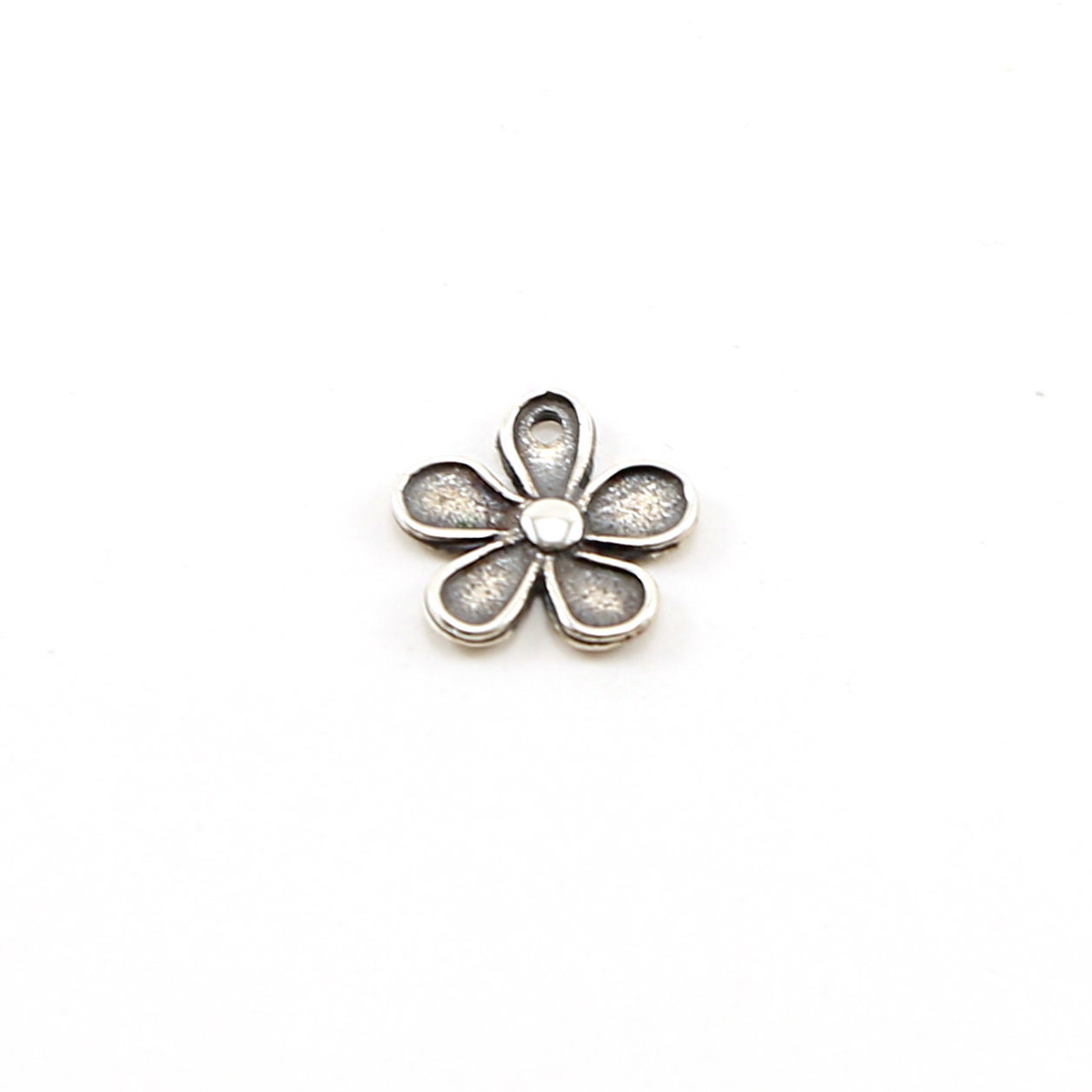 15mm Sterling Silver Daisy Flower Nature Charm Organic Shape Hippie 60's