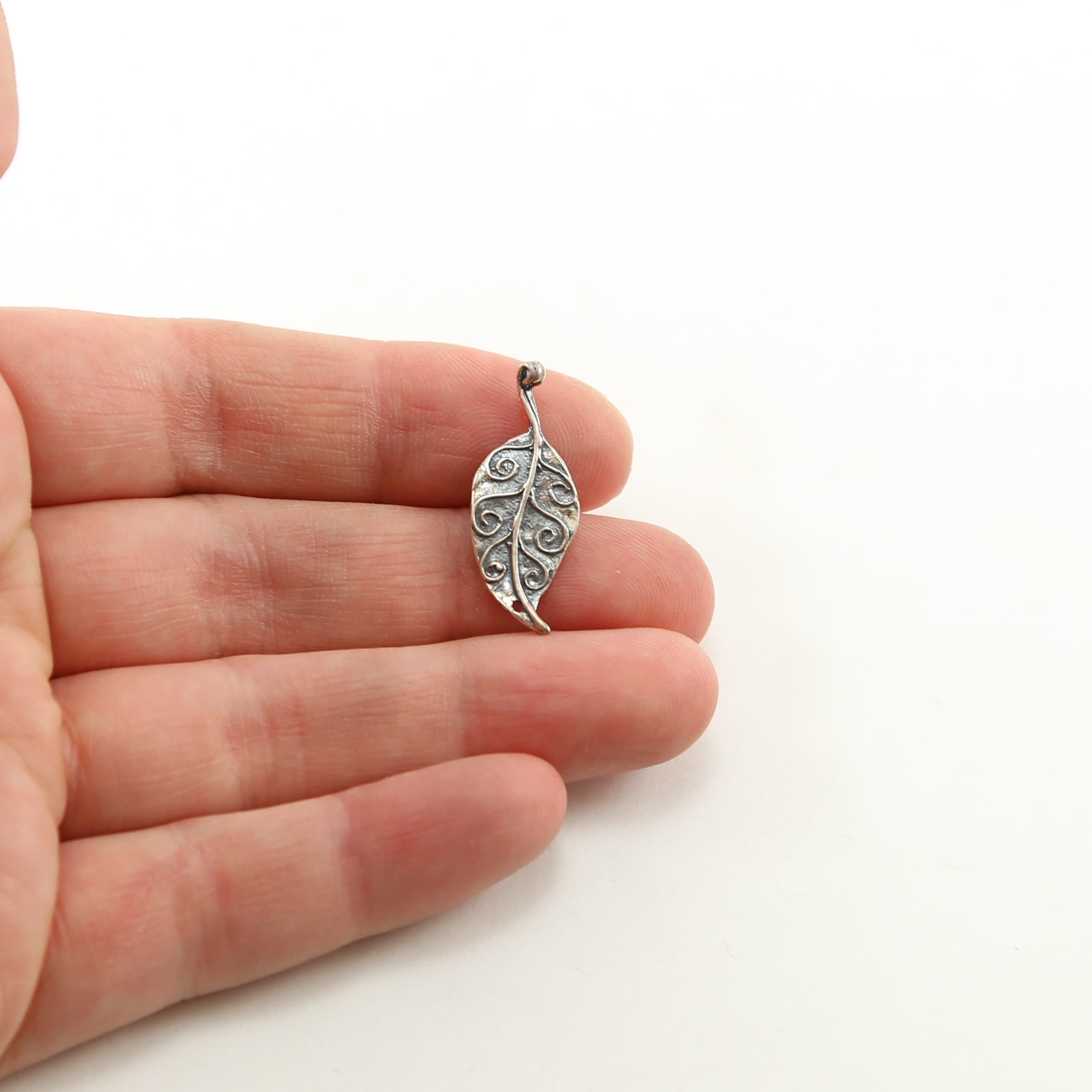 Sterling Silver Detailed Curly Organic Shape Leaf Tree Nature Inspired