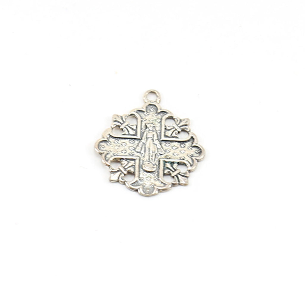 Sterling Silver Virgin Mother Mary in Cross Rosary Prayer Pendant Charm