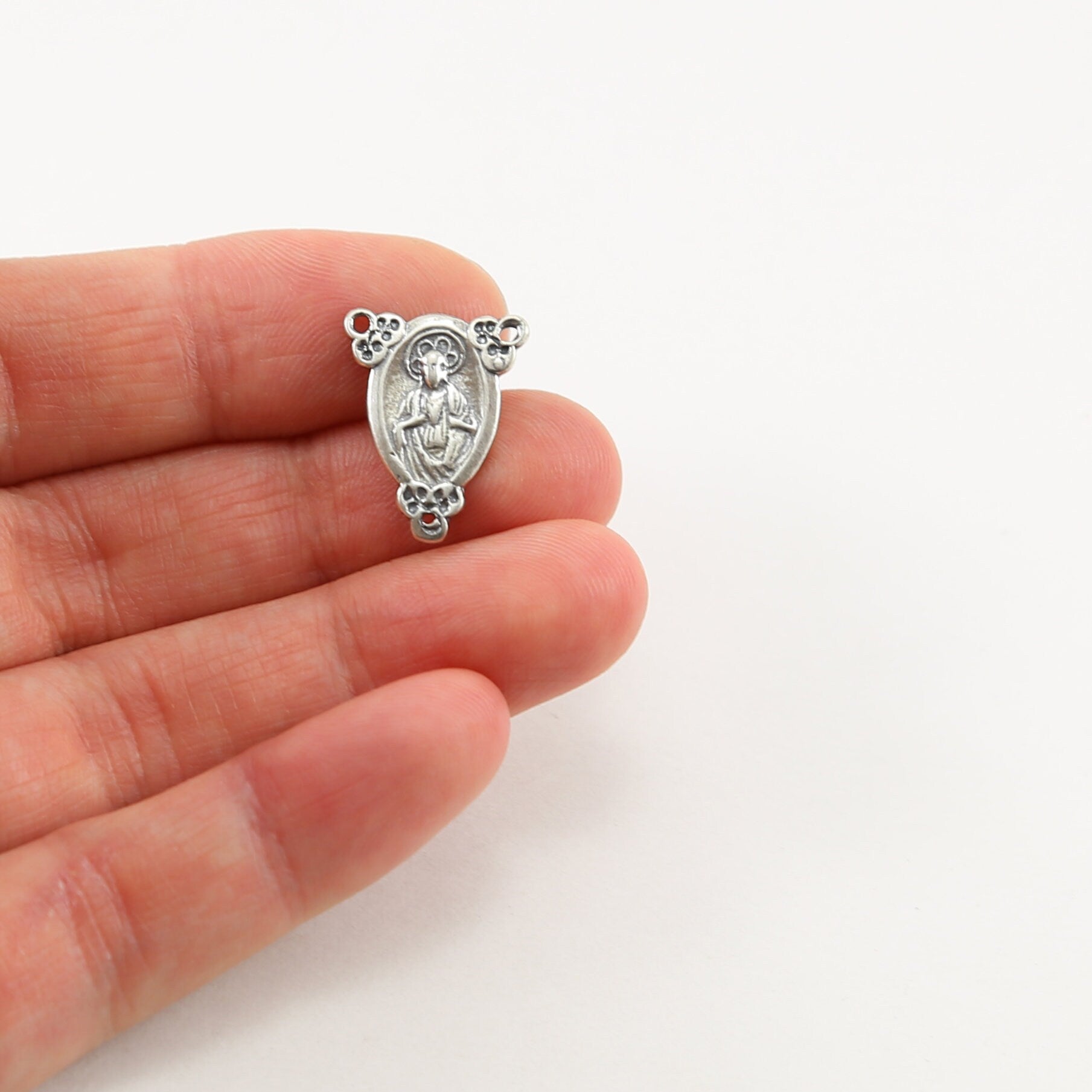 Sterling Silver or Vermeil or Catholic Sacred Jesus Madonna & Child 3 Way Link