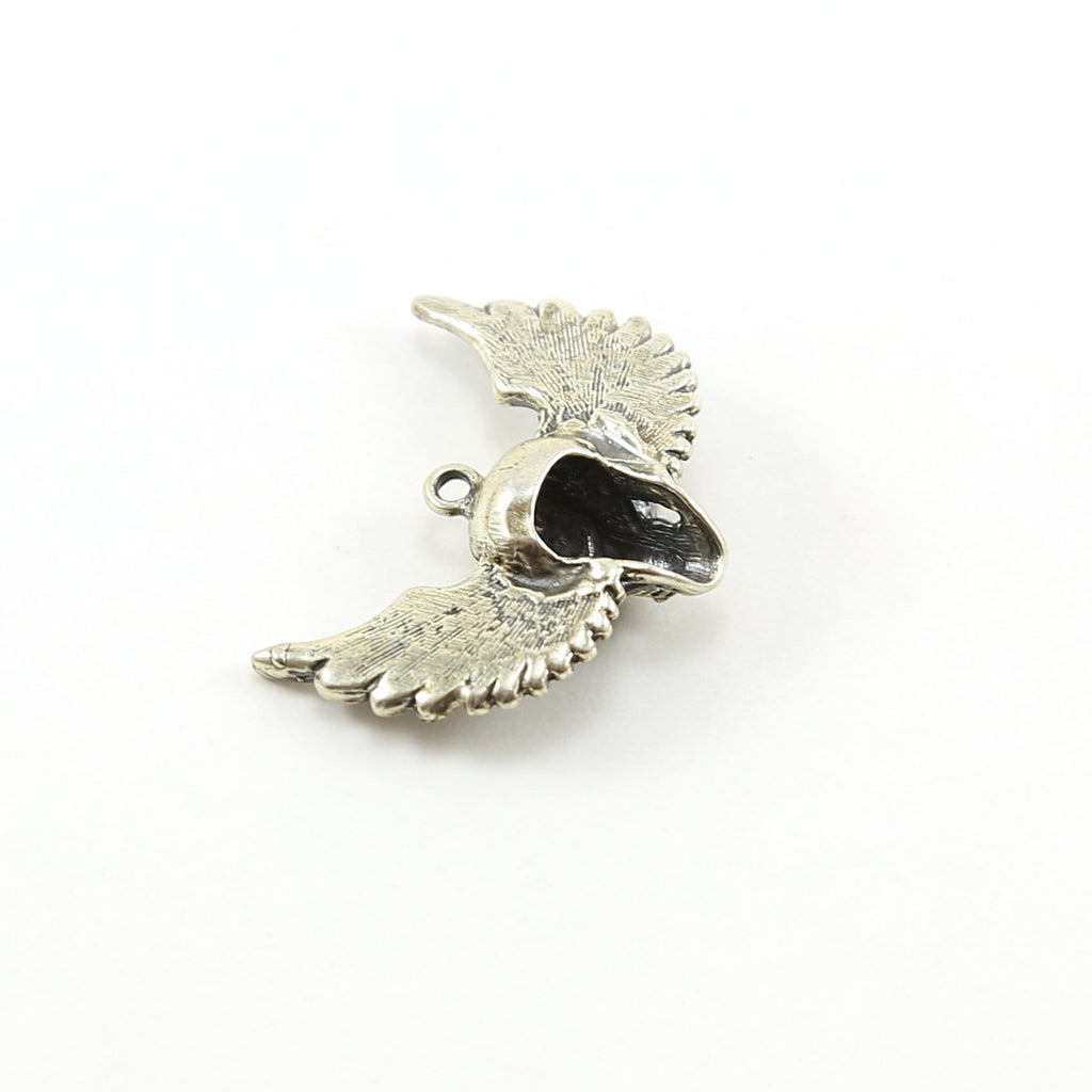 Sterling Silver Large Skull with Wings Day of the Dead Halloween Pirate
