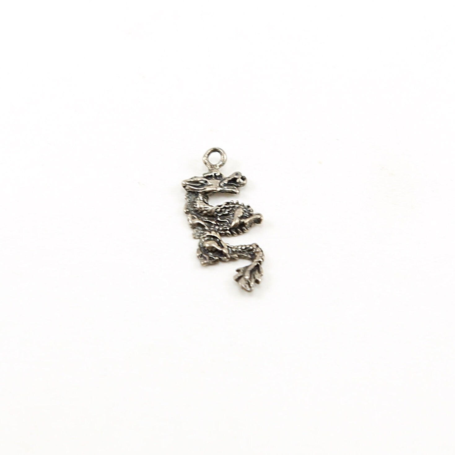 Sterling Silver Detailed Dragon Skeleton Charm for Him Fantasy Pendant