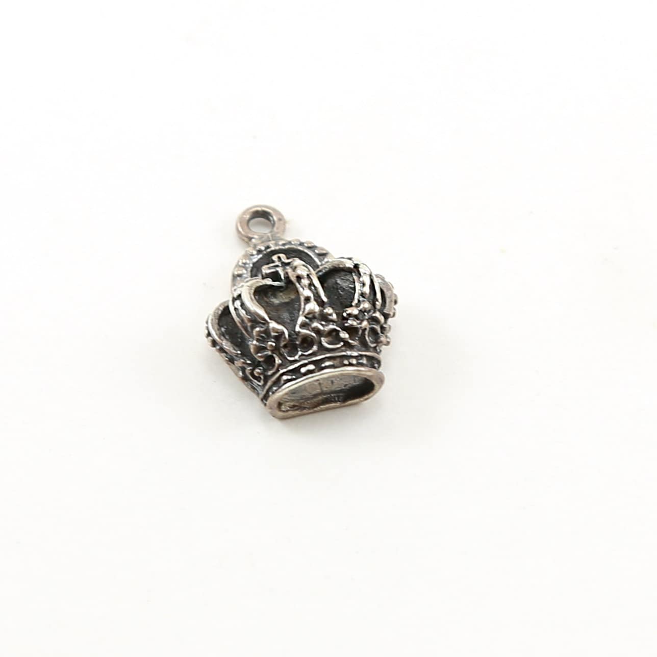 Sterling Silver Realistic 3D Rounded Thick Crown with Cross Royal Charm